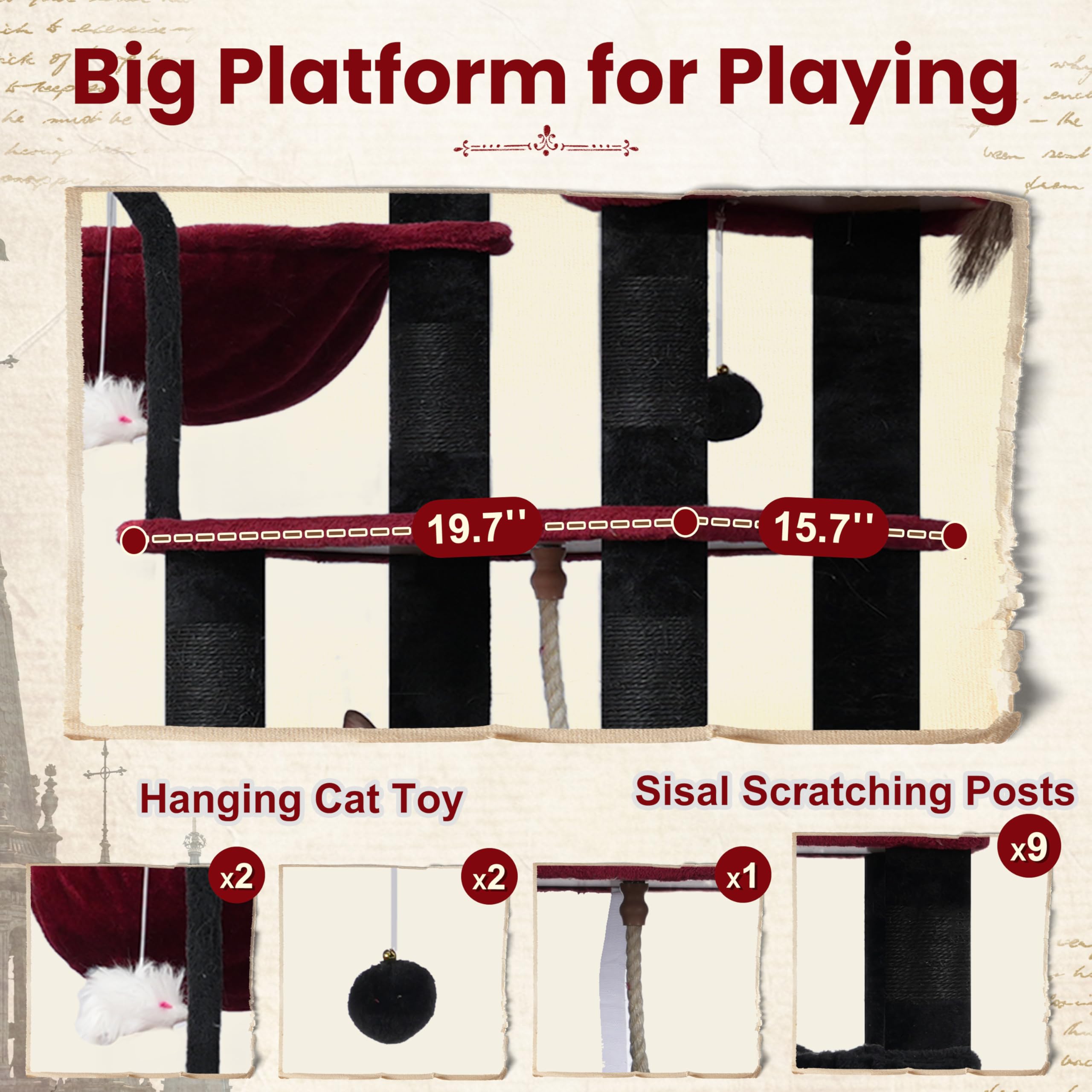 Gitelsnour Gothic Cat Tree sisal posts encourage scratching and enrichment.