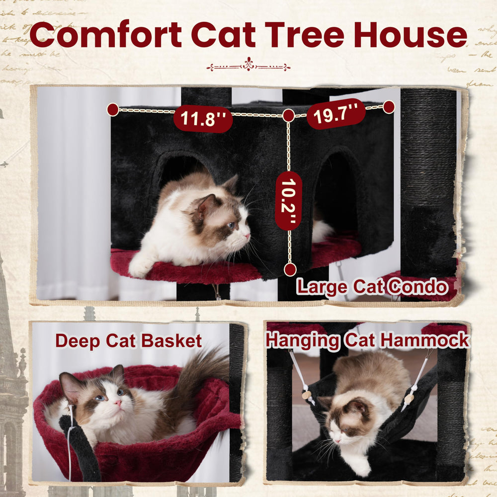 Gitelsnour Gothic Cat Tree toy ball and teaser enhance playtime.