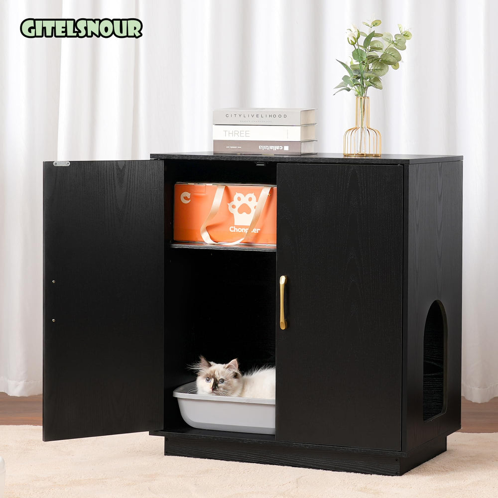 Gitelsnour Litter Box Enclosure black finish blends with modern home decor.