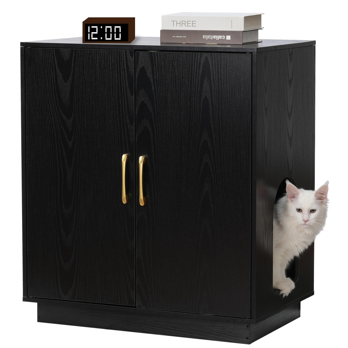 Gitelsnour Litter Box Enclosure front view highlights large entry for easy cat access.