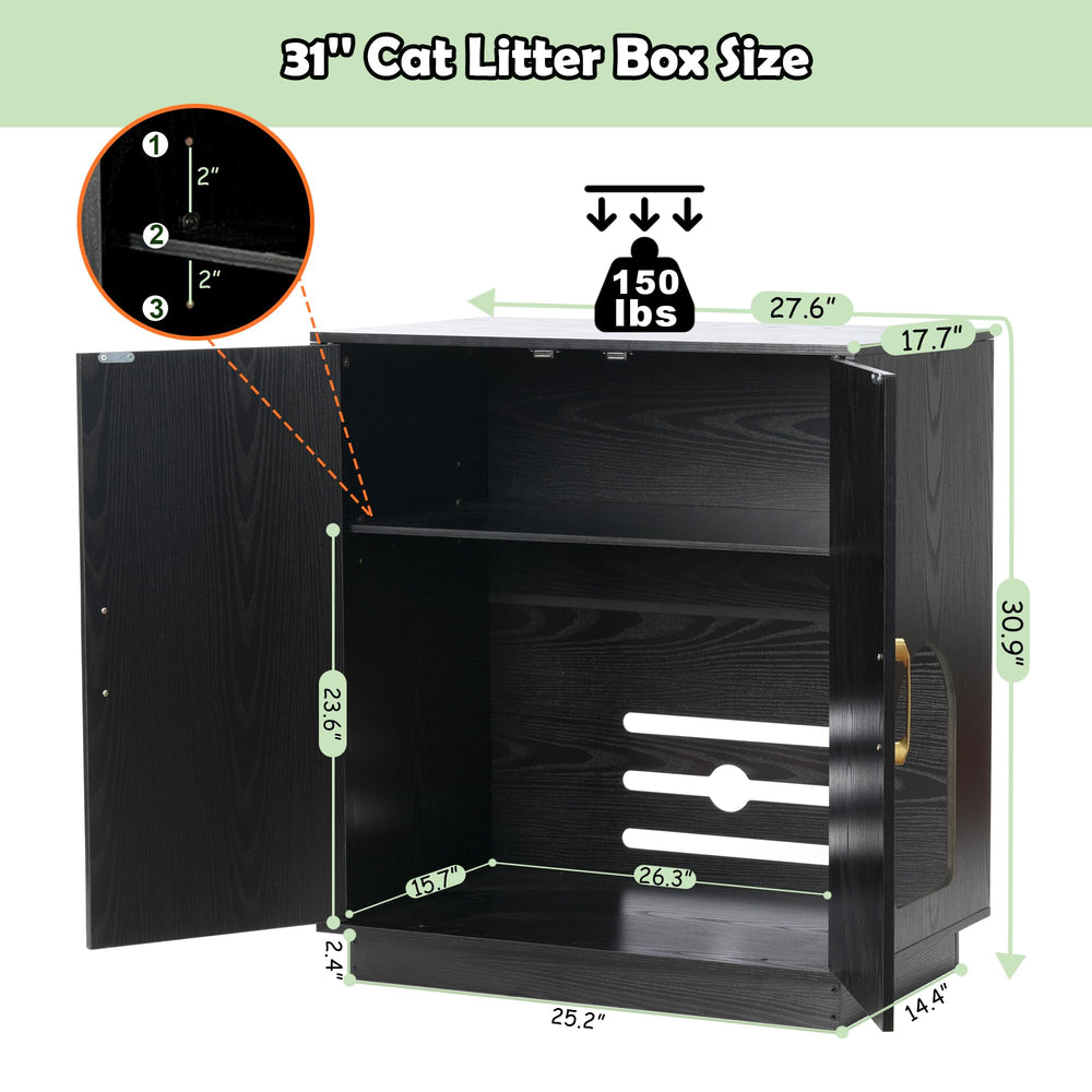 Gitelsnour Litter Box Enclosure hidden shelf keeps litter tools neatly out of sight.
