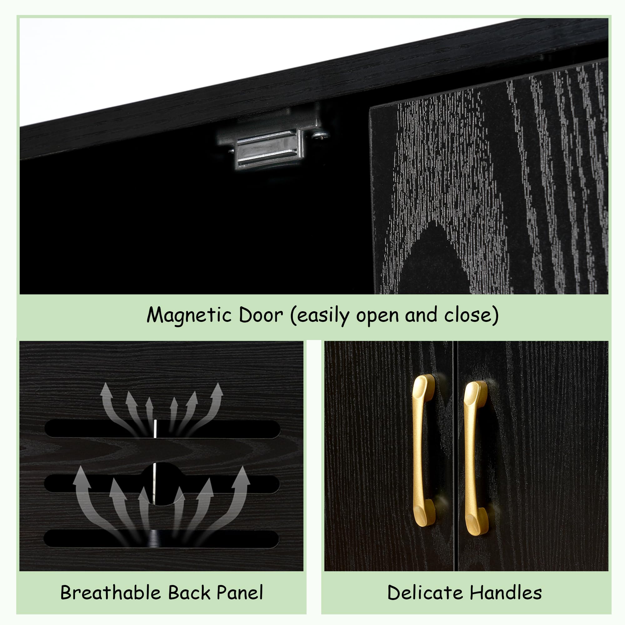 Gitelsnour Litter Box Enclosure vented back panel supports airflow for better ventilation.