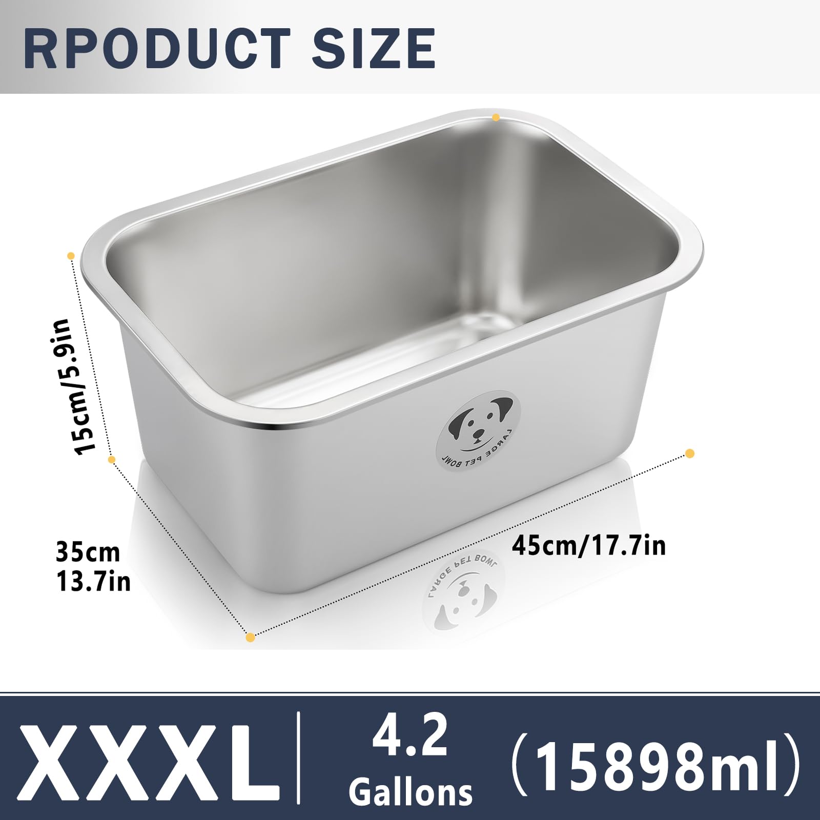 GIXSEGIE measurements show 4.2-gallon capacity for large-dog feeding.