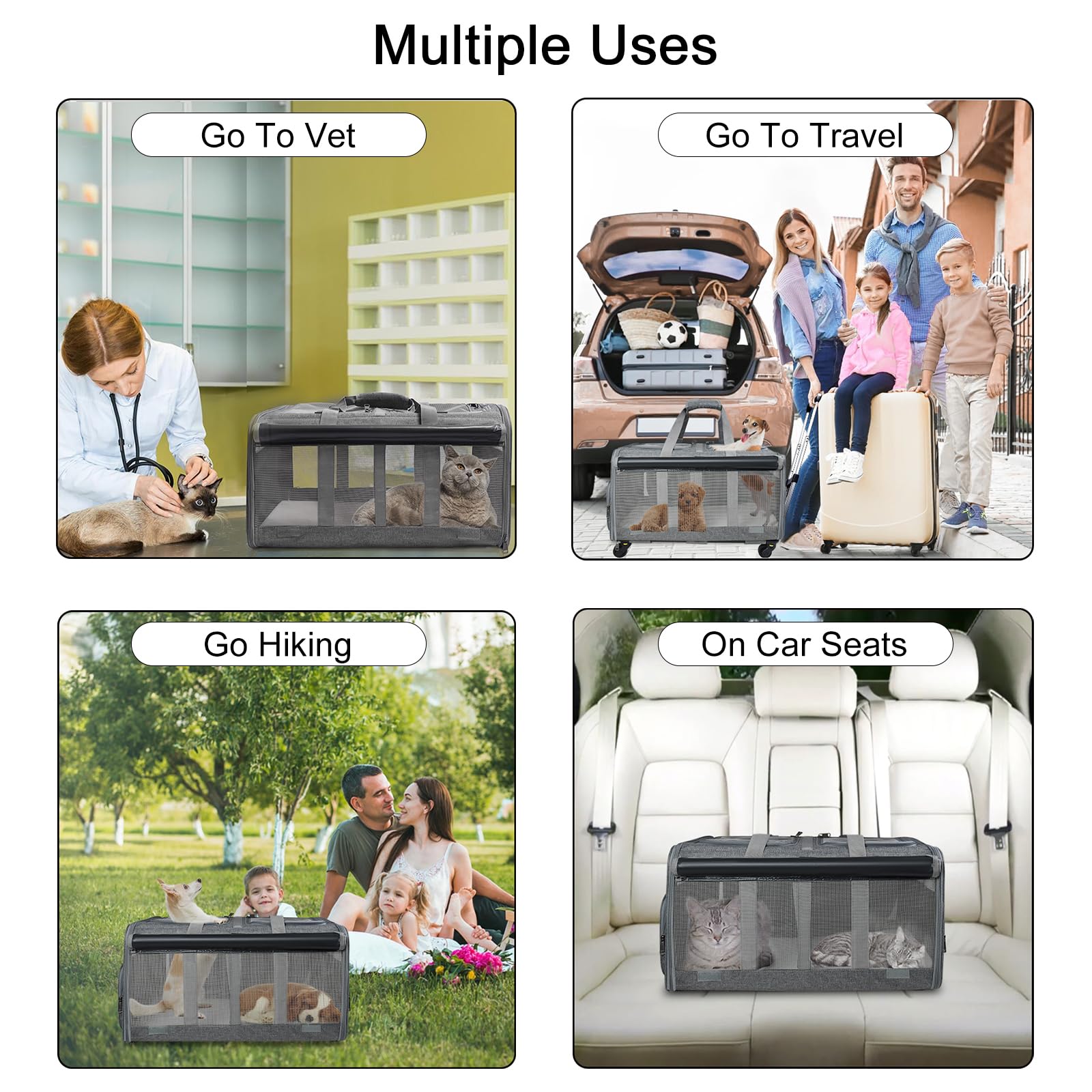 GJEASE Cat Rolling Carrier versatile carry options with pull rod and shoulder strap.
