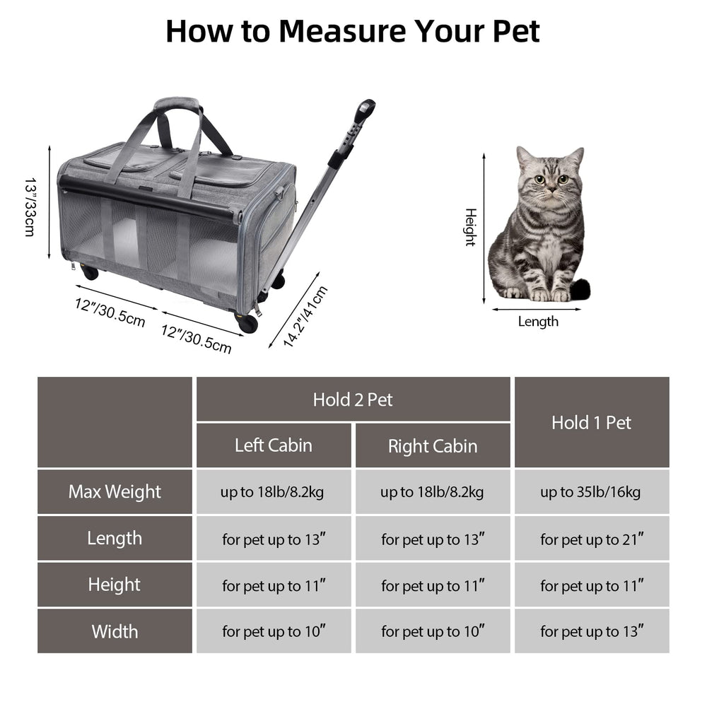 GJEASE Cat Rolling Carrier wheels and extendable handle deliver smooth, adjustable mobility.