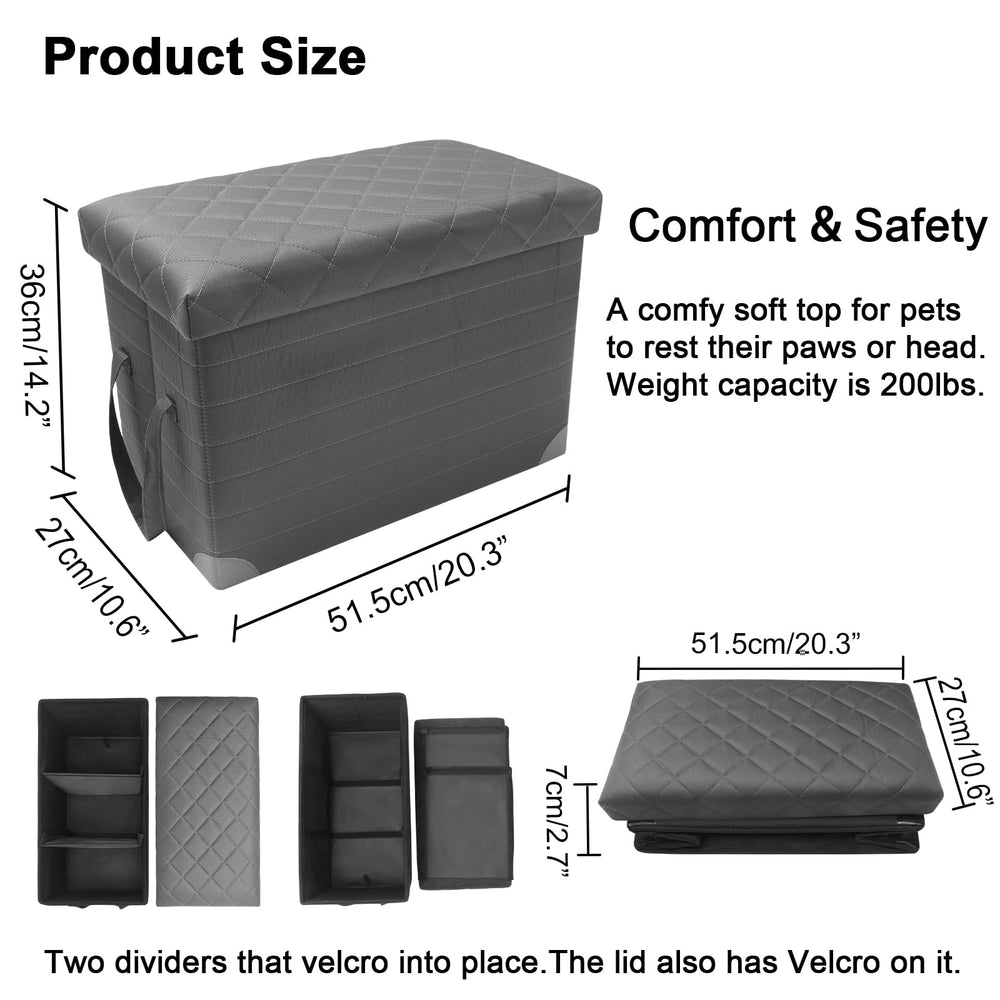 GJEASE dog car seat extender with two dividers keeps belongings organized on trips.