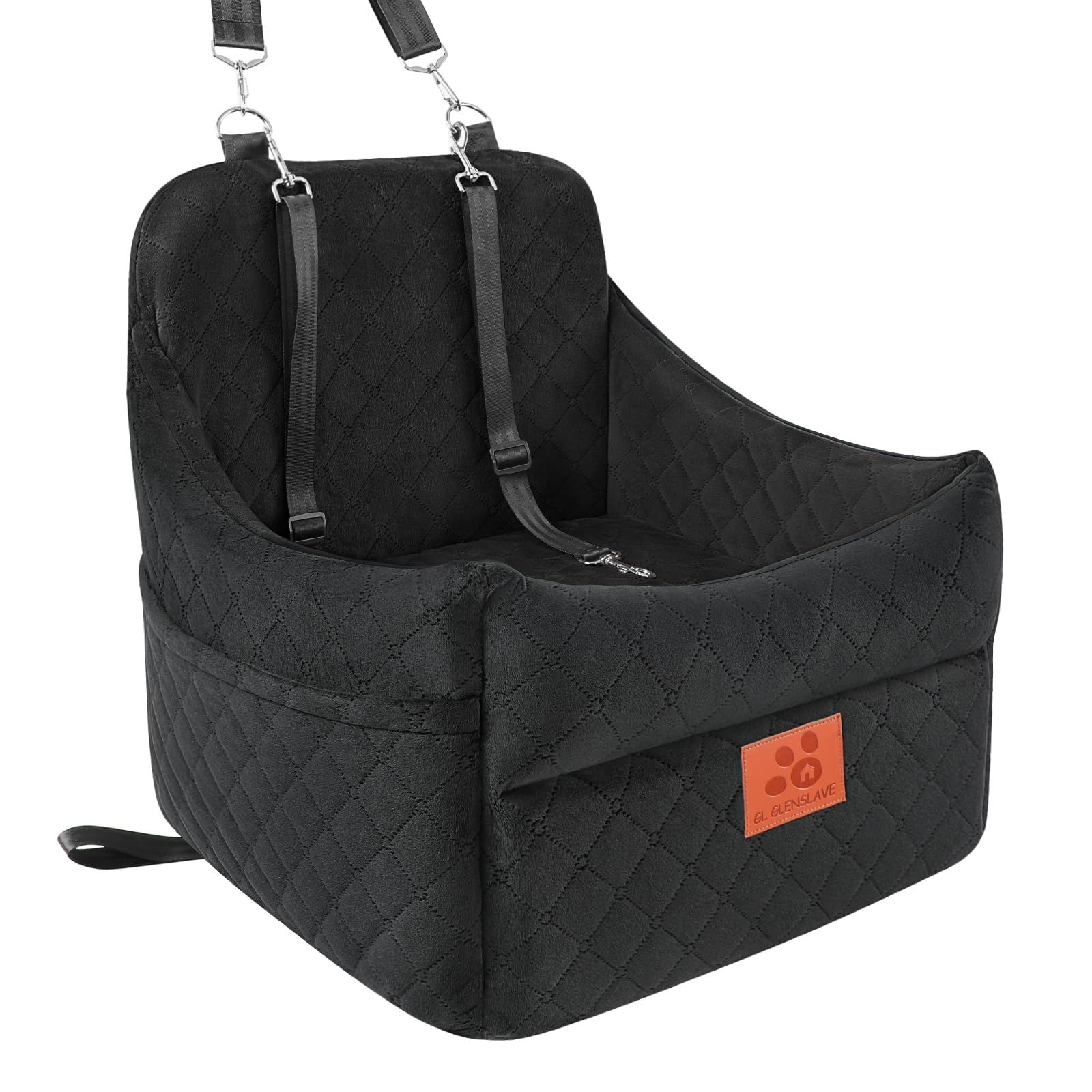 GL GLENSLAVE dog car seat front view with secure leashes for calm driving