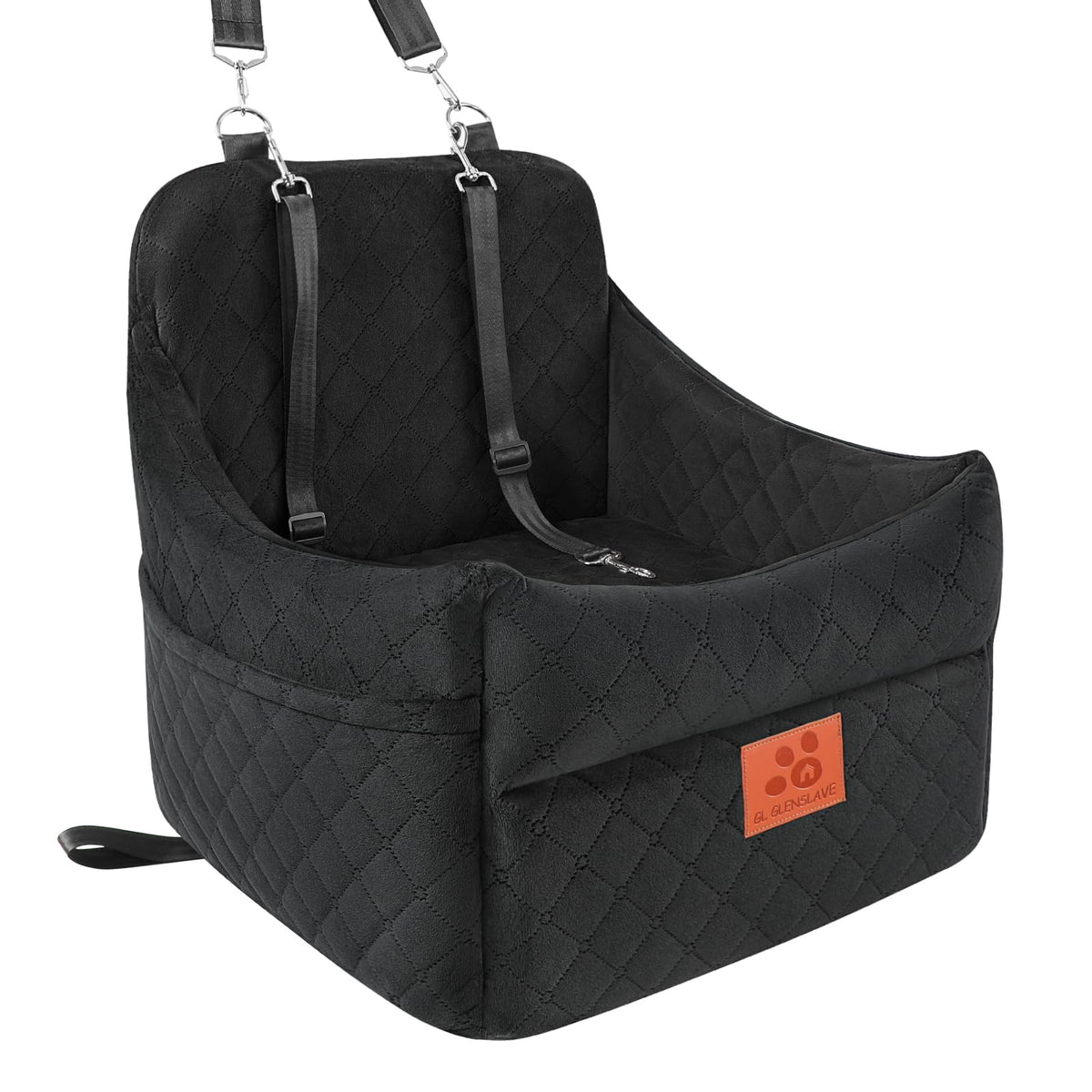 GL GLENSLAVE dog car seat front view with secure leashes for calm driving