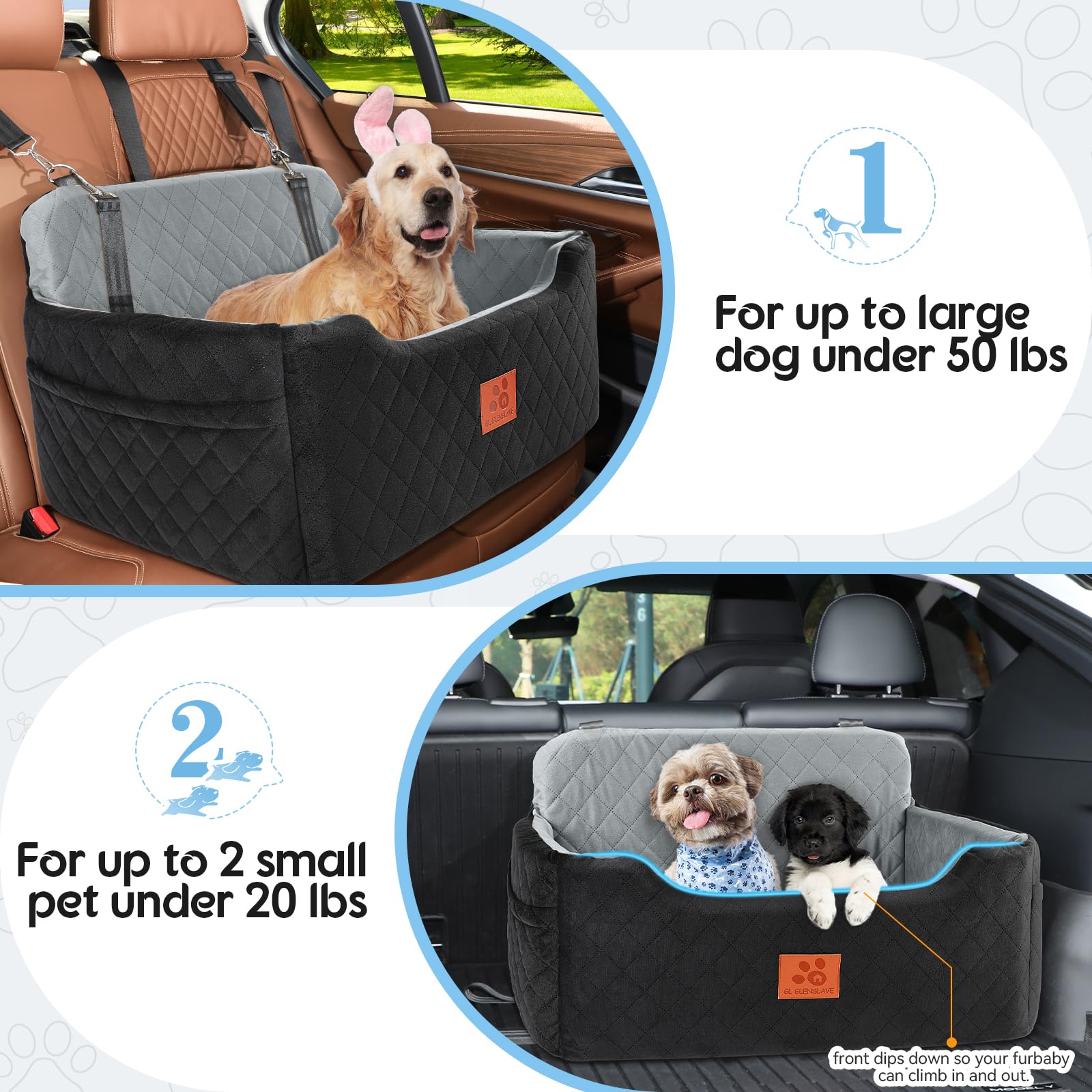 GL GLENSLAVE dog car seat removable cover for easy washing and care