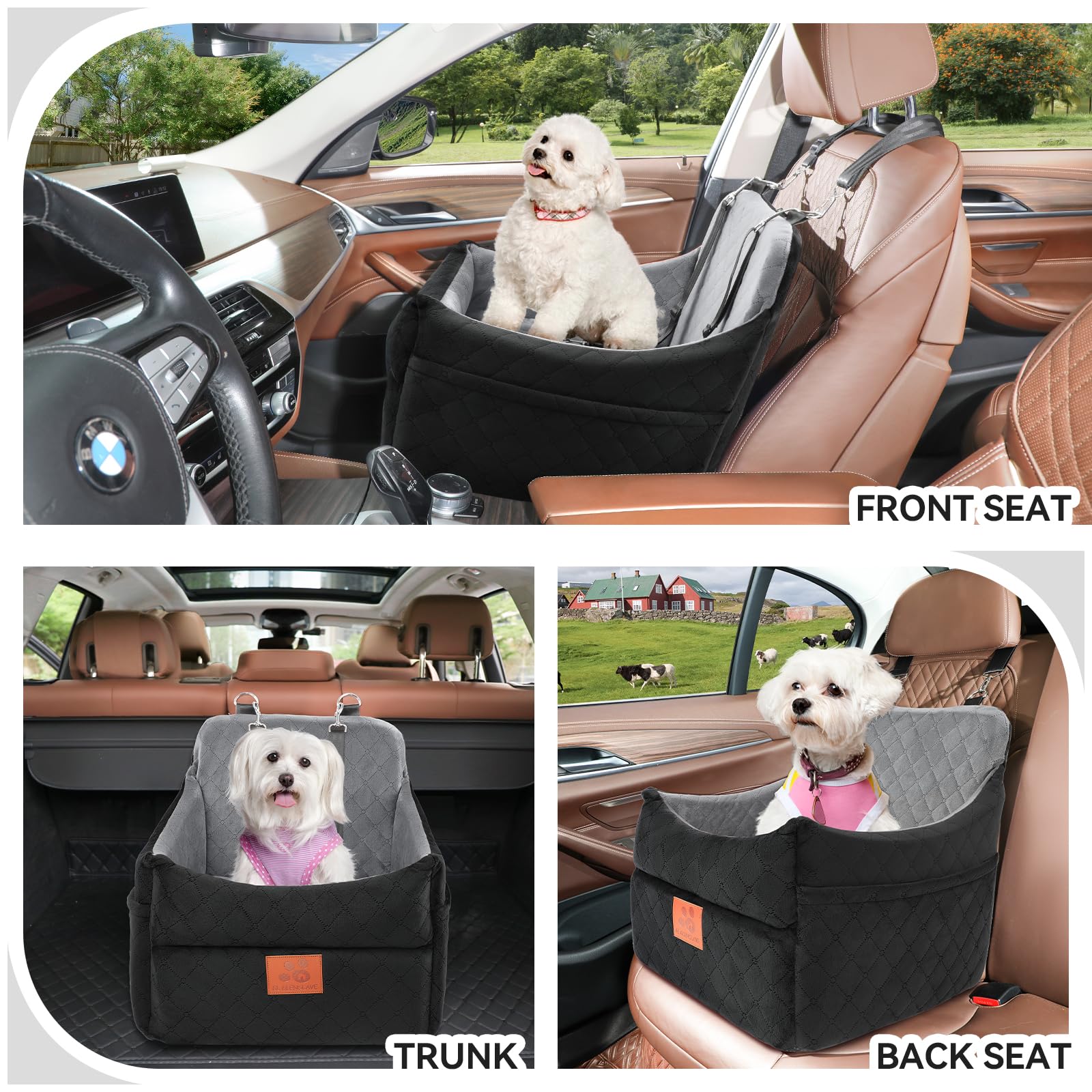GL GLENSLAVE dog car seat side view highlighting reinforced safety belts for secure travel.