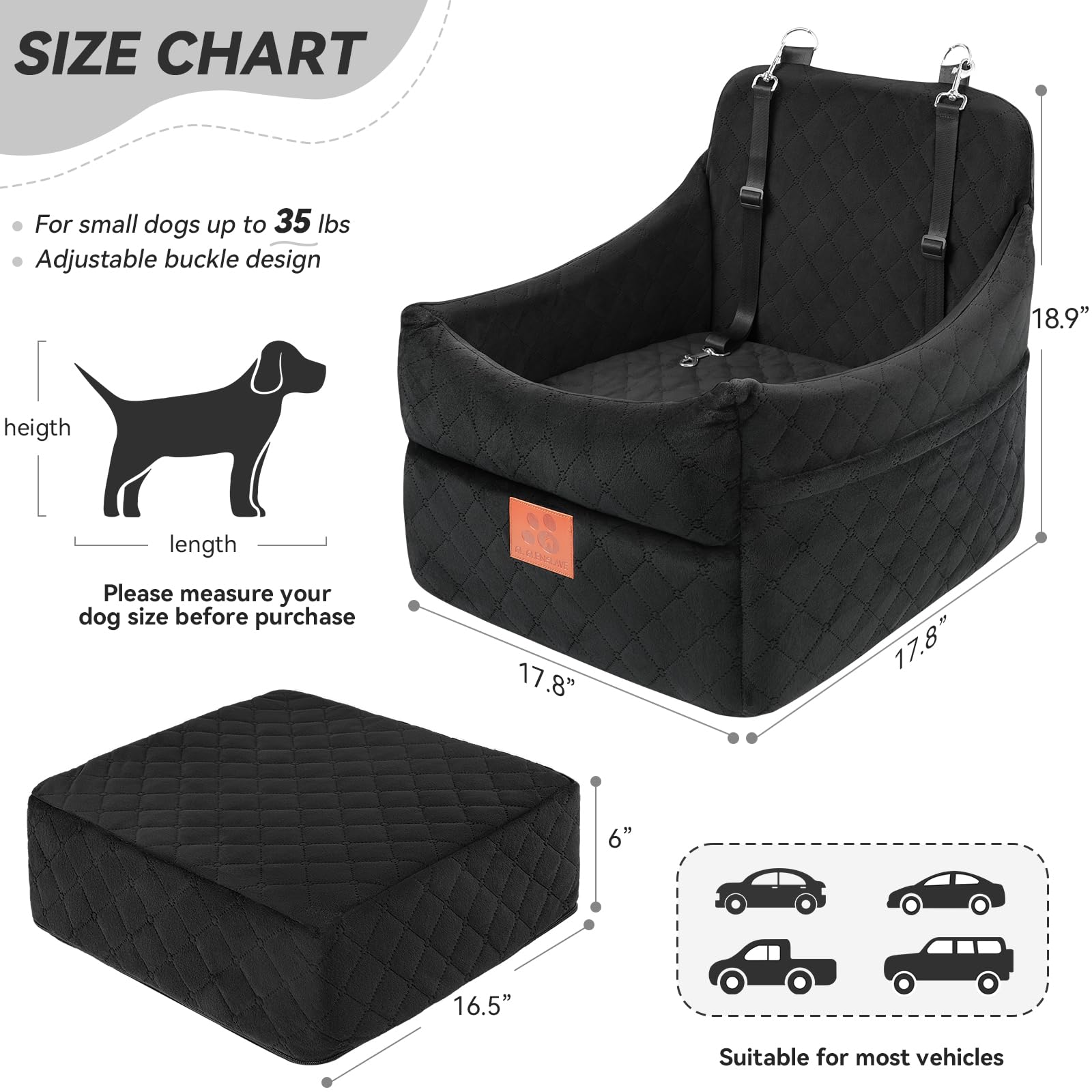GL GLENSLAVE dog car seat thick cushion for plush comfort on long drives