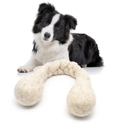 Glaciart One 15-inch dog rope toy closeup shows dense wool for durable chewing.