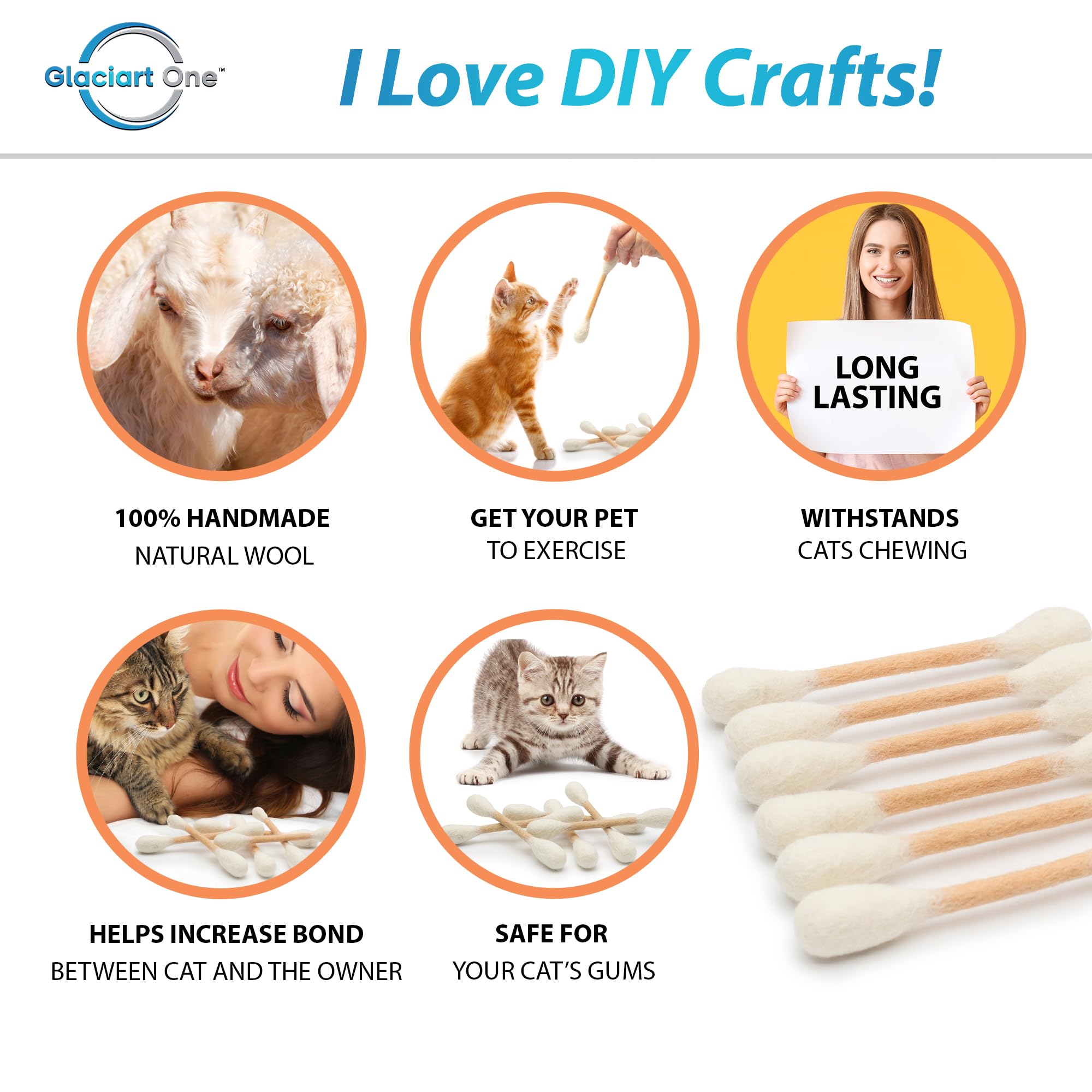 Glaciart One Swabs Cat Toys with Catnip pack shot emphasizes eco-friendly materials and natural catnip
