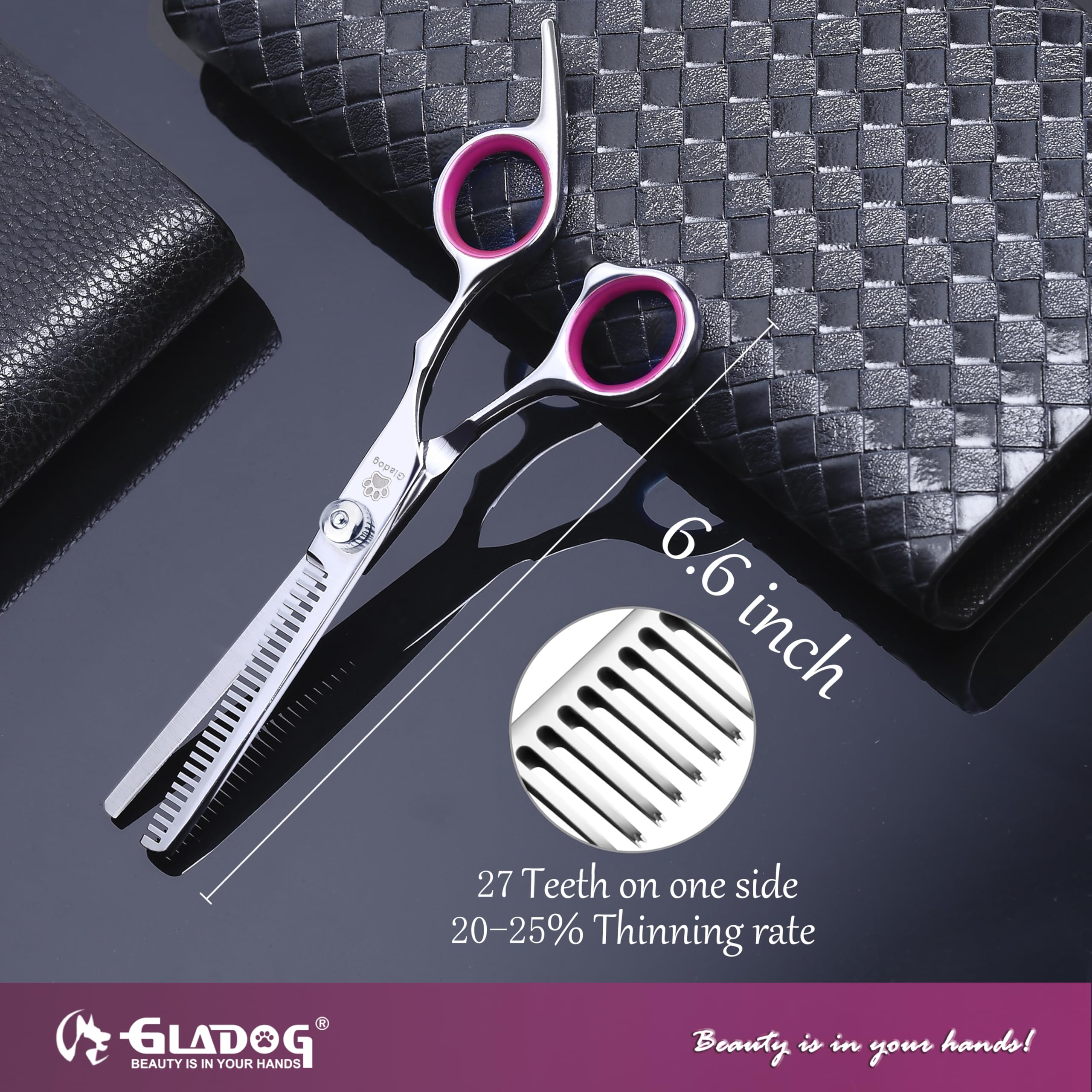 GLADOG curved scissors image highlights versatile shaping for dogs and cats.