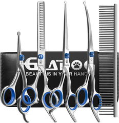 GLADOG dog grooming scissors kit curved tip close-up for precise safe trims