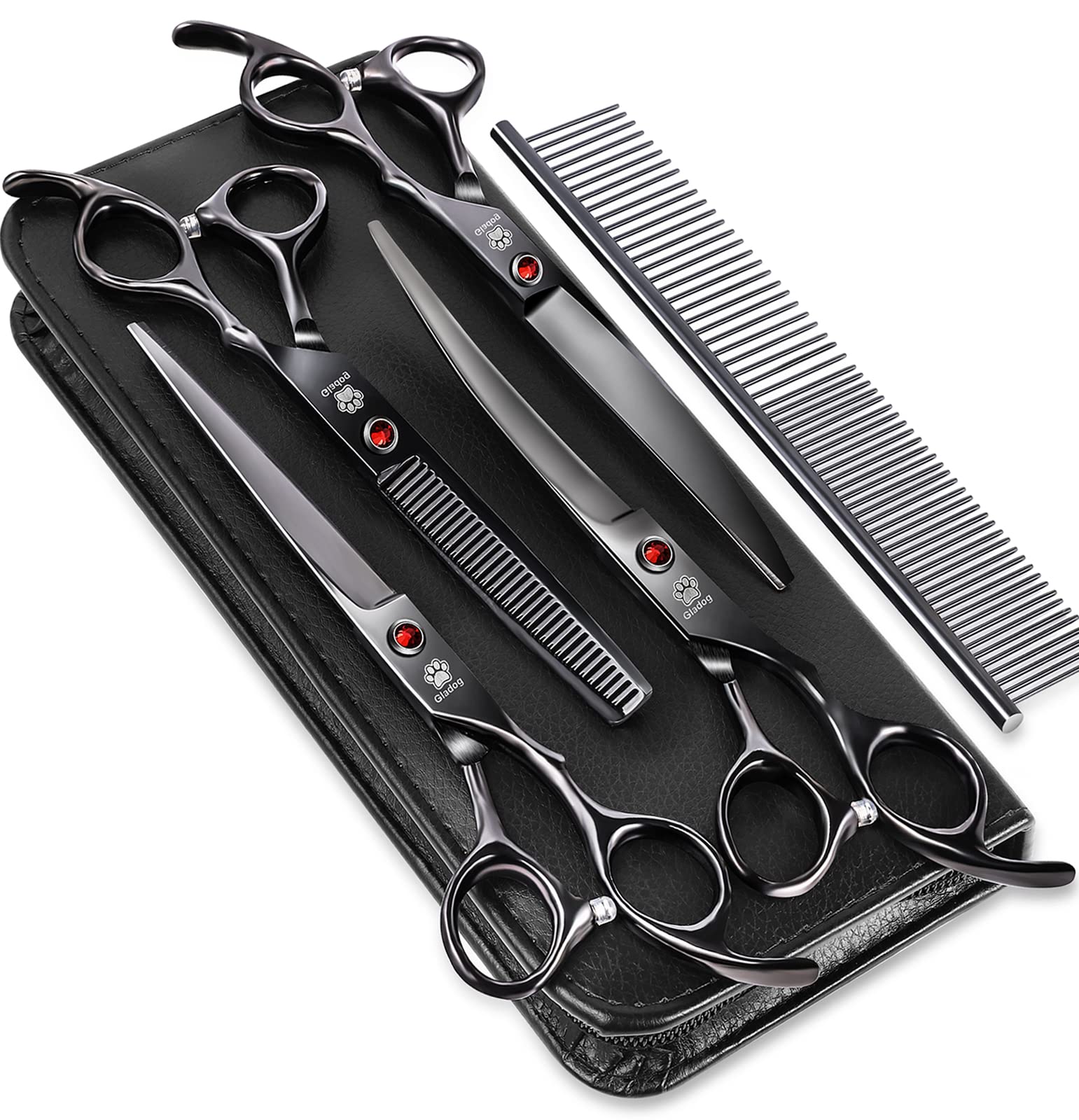 GLADOG grooming scissors kit in leather case for portable professional pet grooming