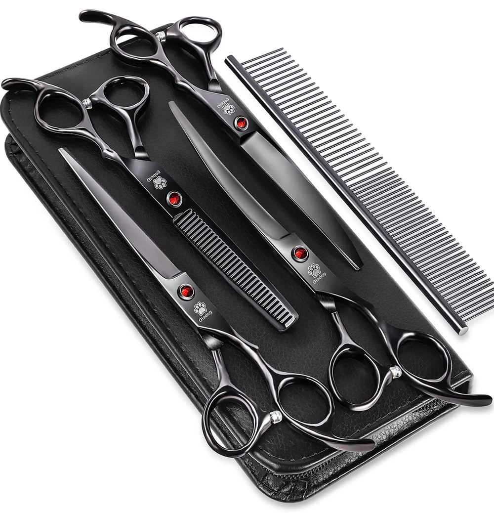 GLADOG grooming scissors kit in leather case for portable professional pet grooming