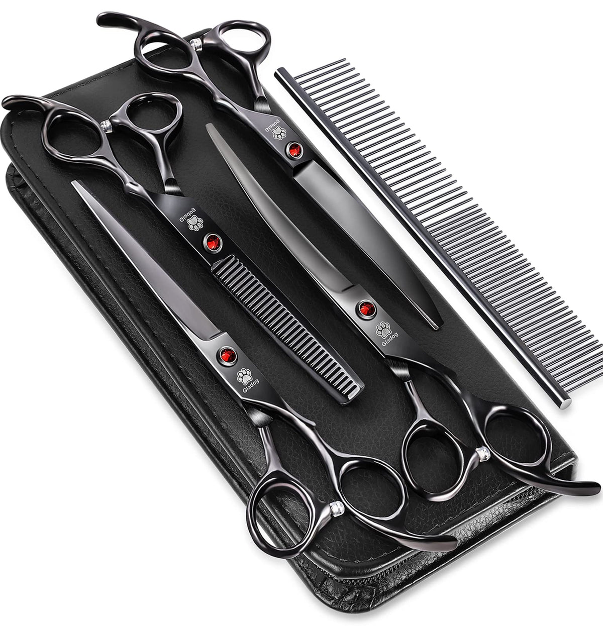 GLADOG grooming scissors kit in leather case for portable professional pet grooming