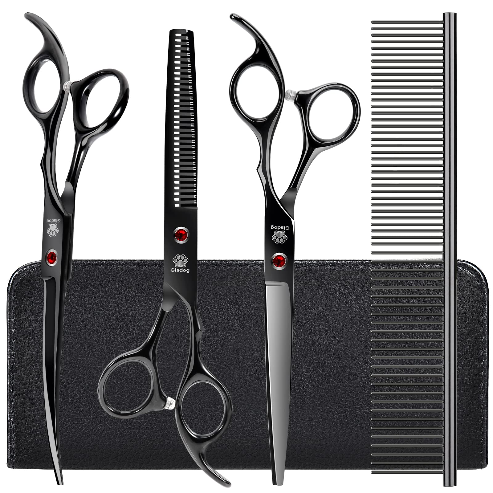 GLADOG kit contents featuring thinning shear for precise grooming