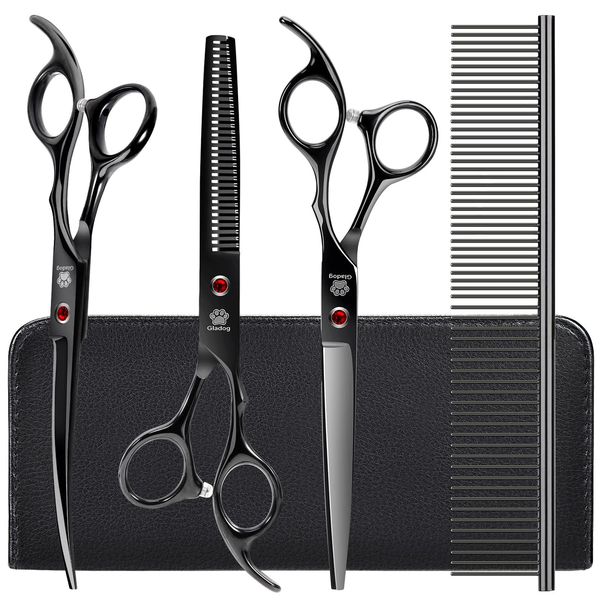GLADOG kit contents featuring thinning shear for precise grooming