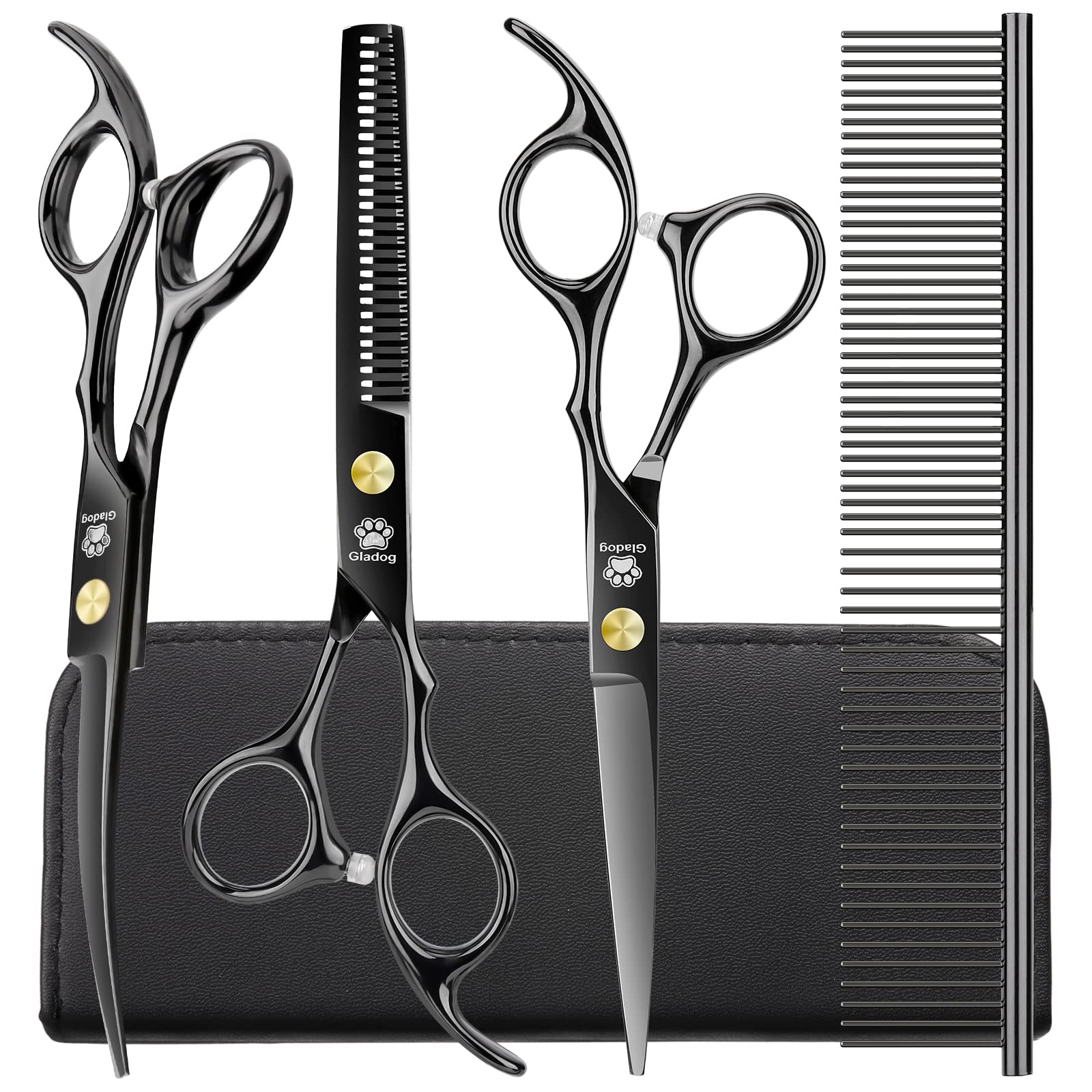 GLADOG kit in use with dog grooming scissors for precise at-home trimming.