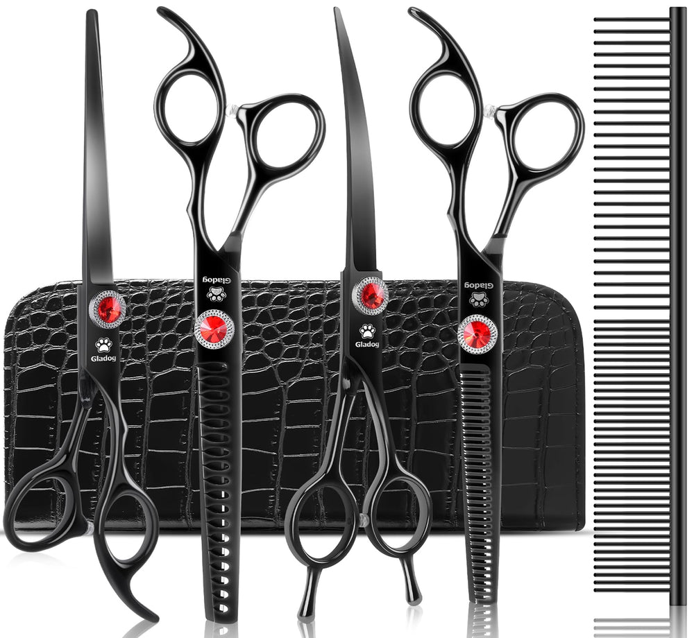 GLADOG Pro Black Straight Scissor for dogs delivers precise lines for clean grooming results.