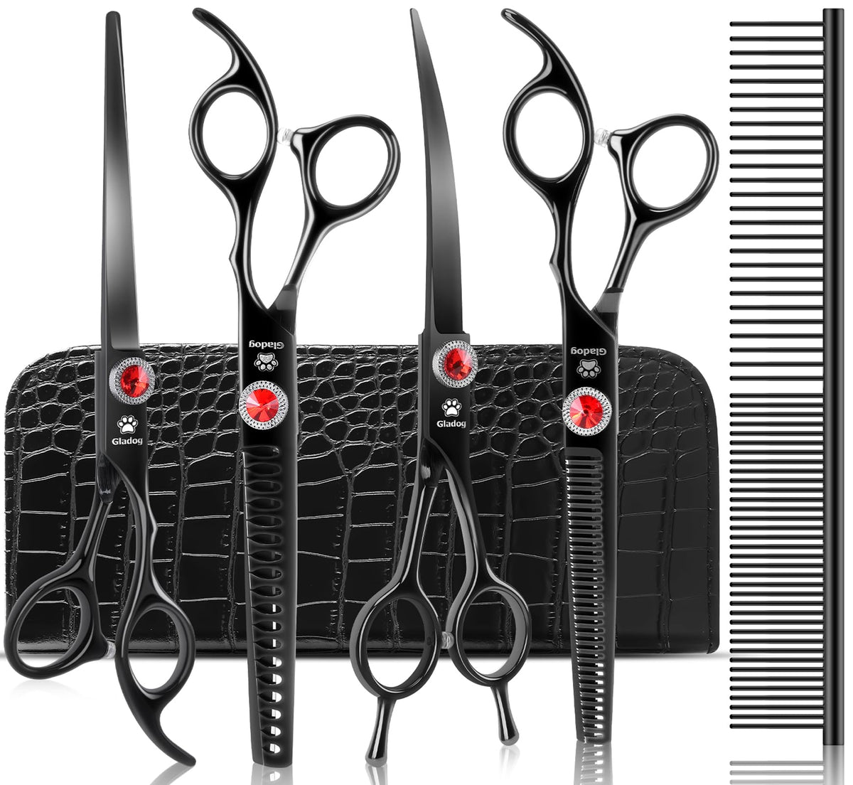 GLADOG Pro Black Straight Scissor for dogs delivers precise lines for clean grooming results.