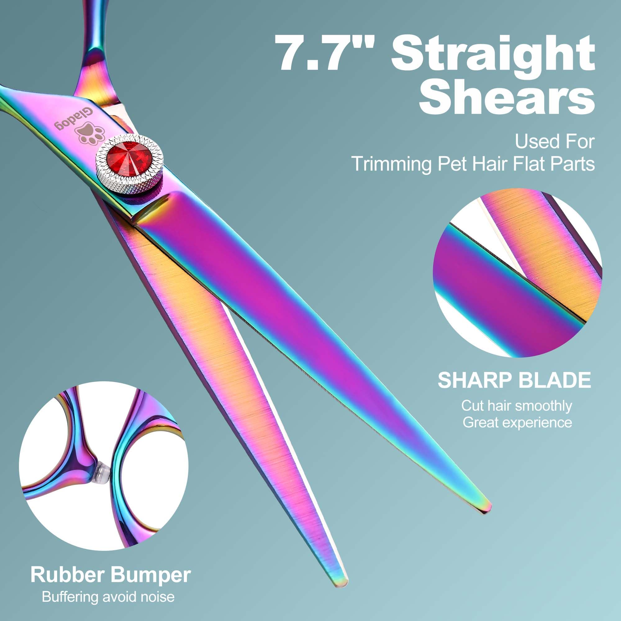 GLADOG rainbow curved scissor helps shaping and sculpting dog fur.