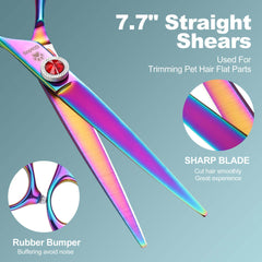 GLADOG rainbow curved scissor helps shaping and sculpting dog fur.