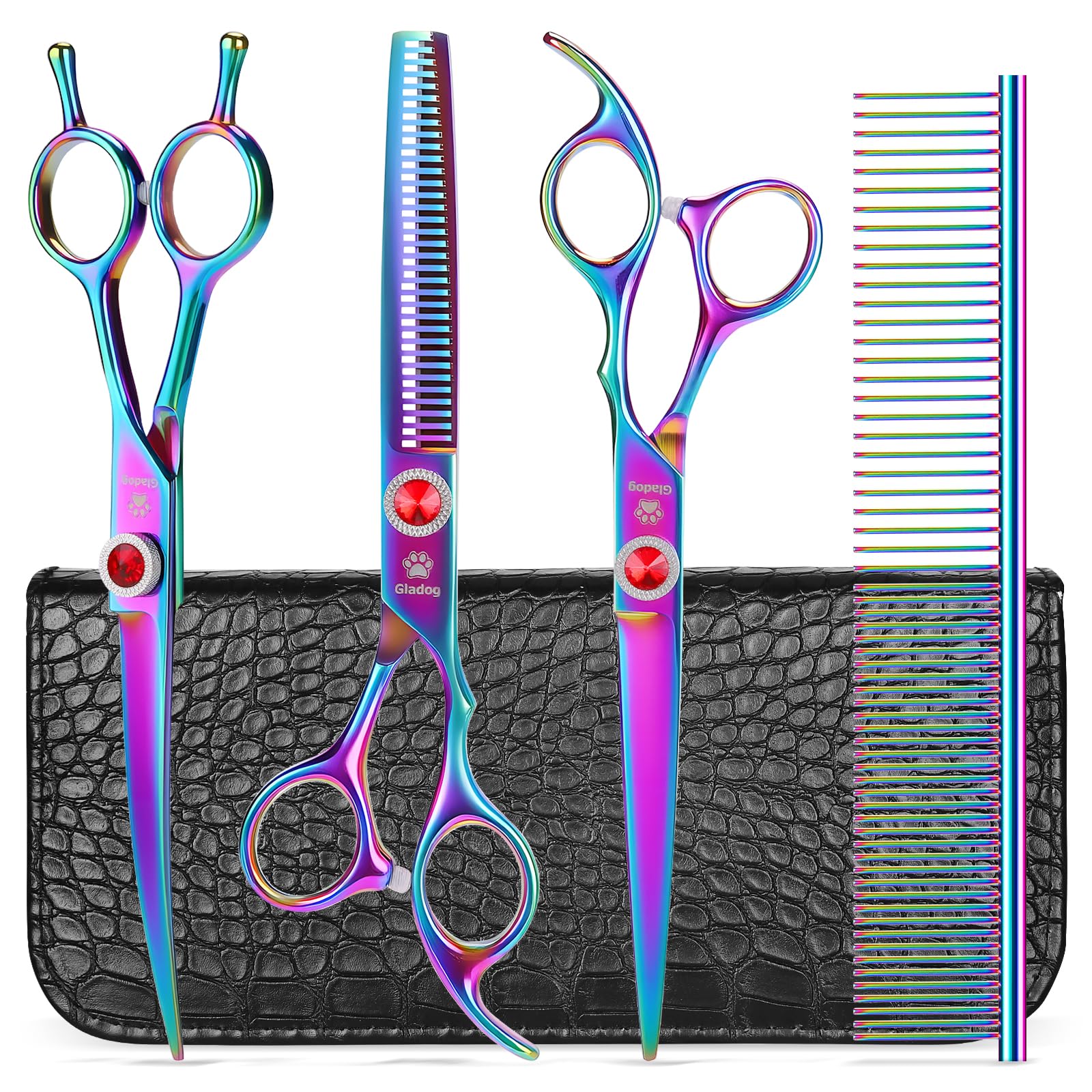 GLADOG pro rainbow straight scissor delivers precise trims for a polished coat.