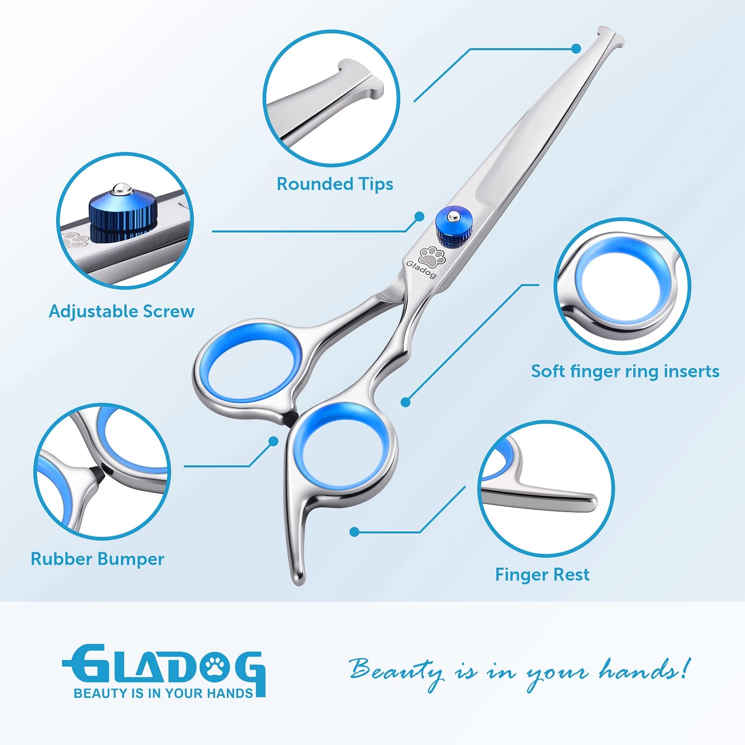 GLADOG curved scissors shaping contours with smooth snag free trimming