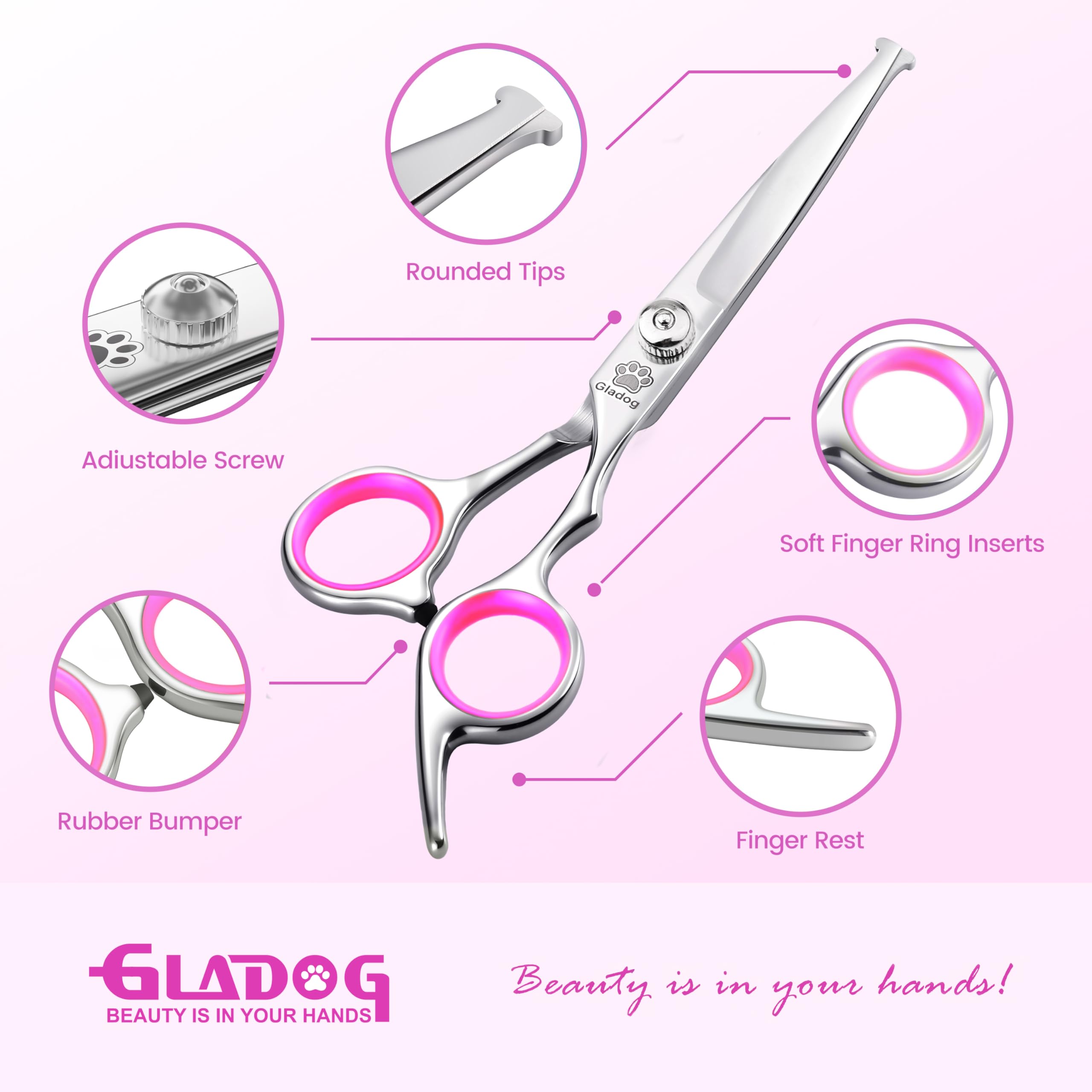 GLADOG rounded-tip dog-cat scissors close-up for safe trimming.