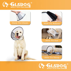GLADOG soft dog cone collar transparent plastic close-up showing clear vision