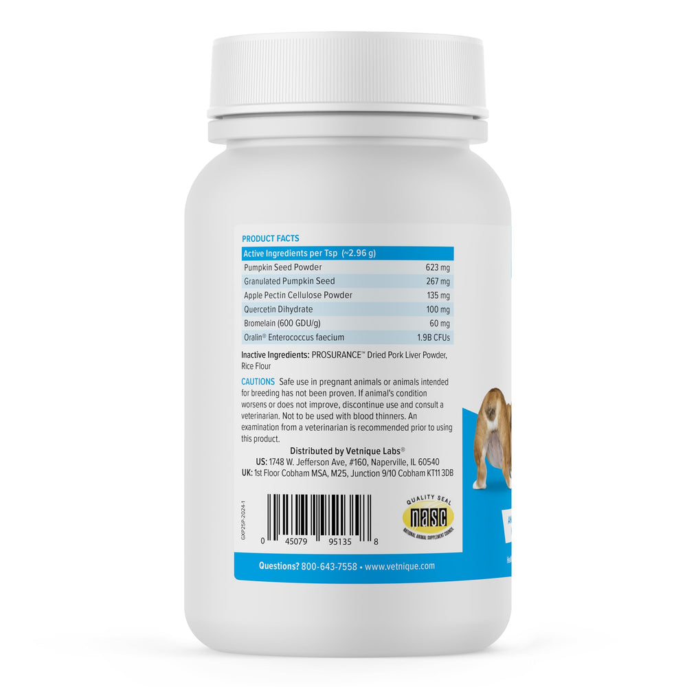 Glandex pumpkin seed ingredients label highlights natural fiber for digestive comfort