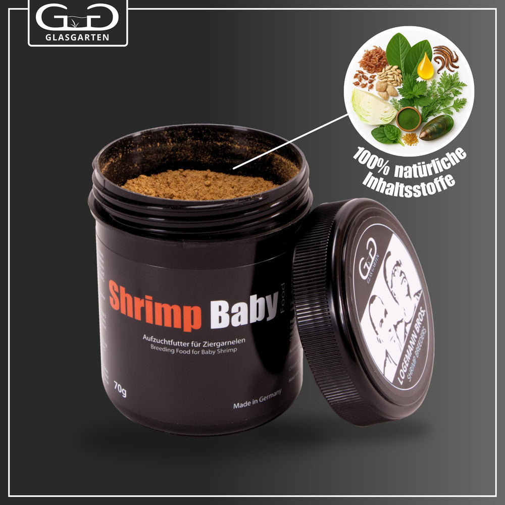 GlasGarten Shrimp Baby Food aiding color development in young shrimp.