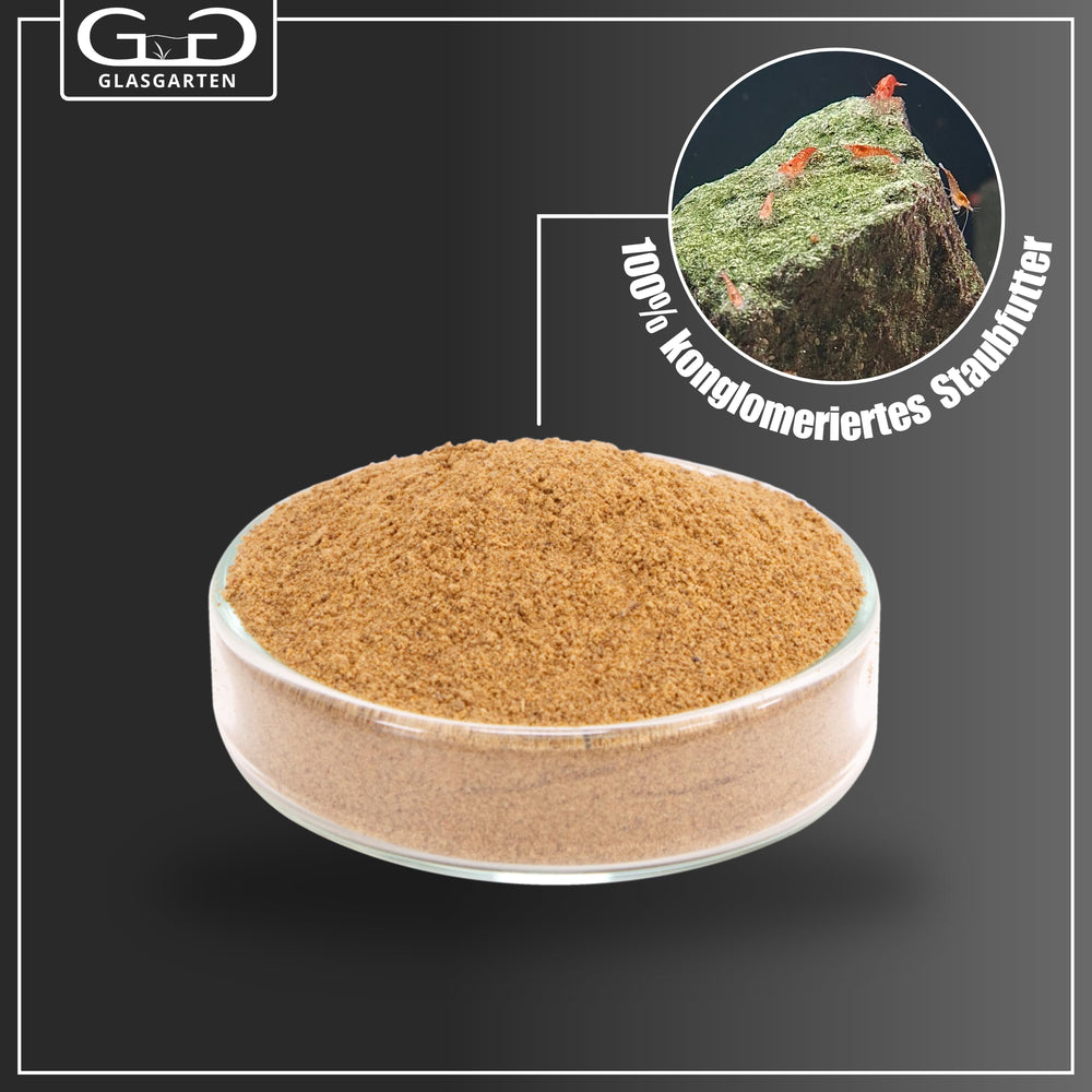 Illustration of algae, vegetables, and herbs included in GlasGarten Shrimp Baby Food.