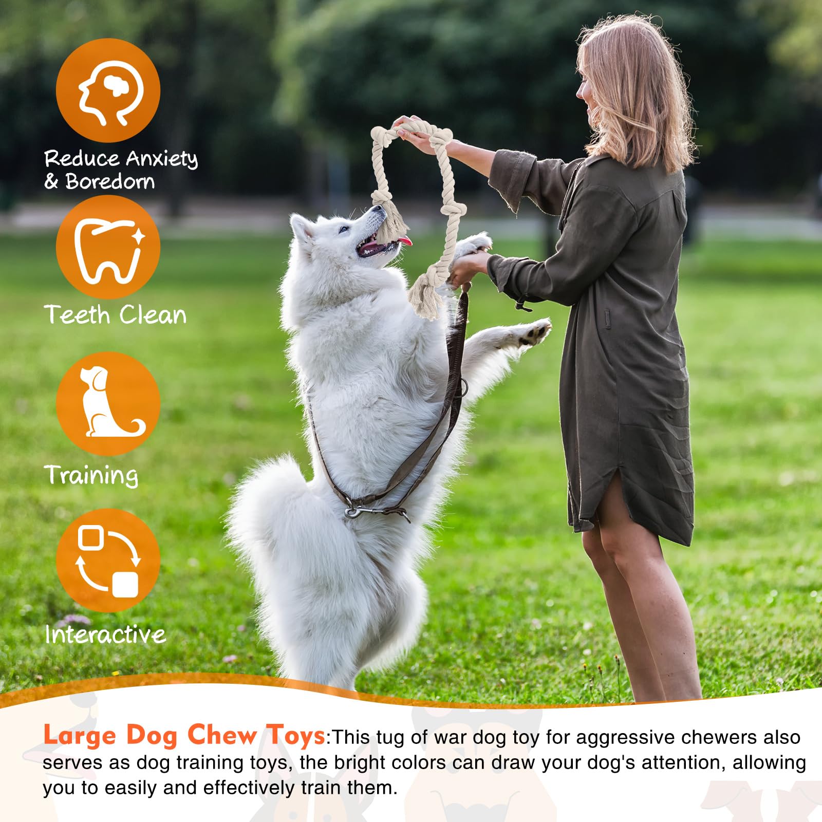 Glimin white cotton rope toy for dental-safe grooming and training sessions.