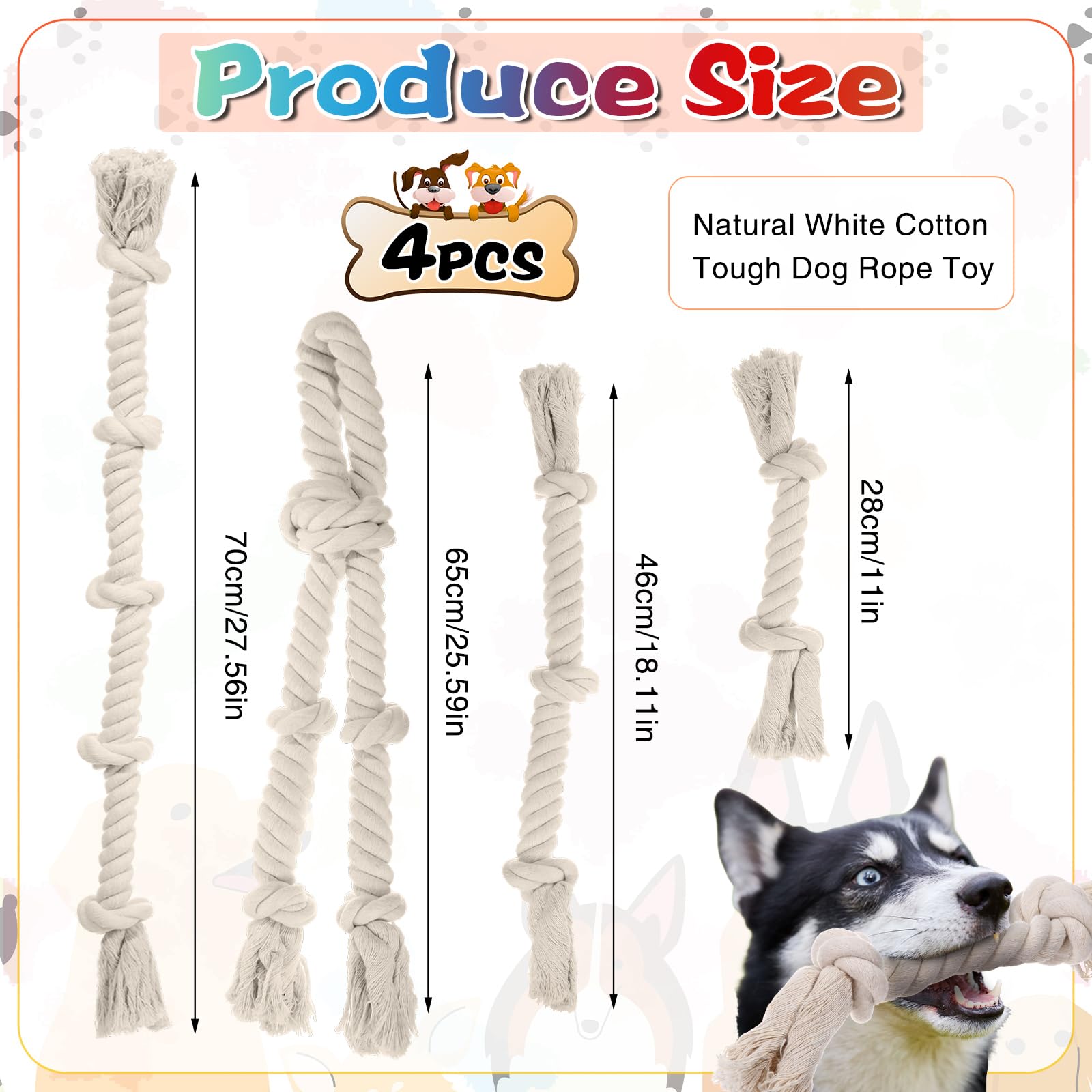 Glimin rope dog toy 3 knots white for tug-of-war and dental-friendly play.