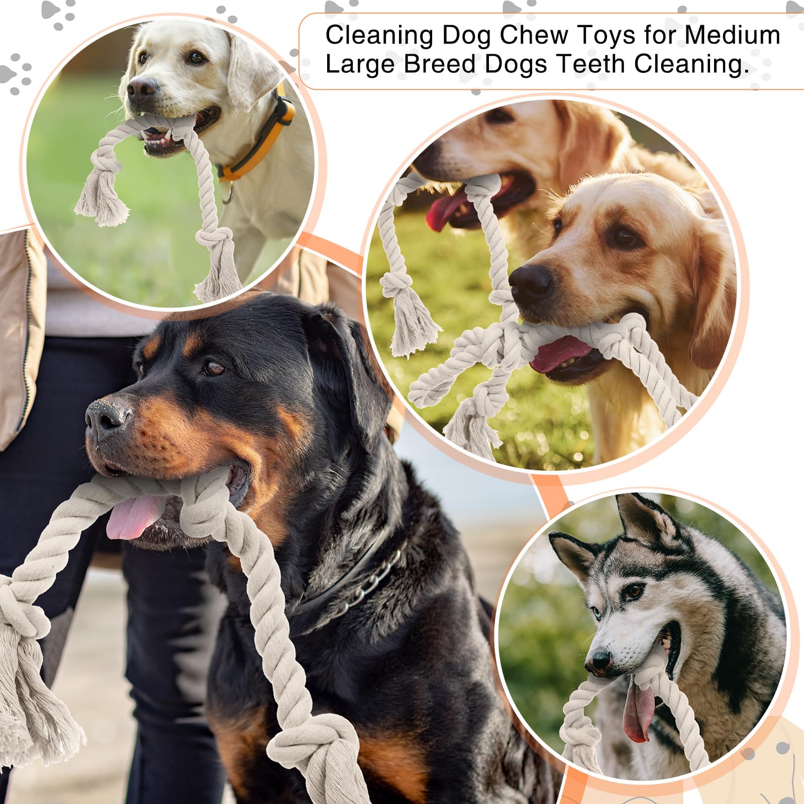 Glimin cotton rope dog toy white for indoor outdoor play and forceful chewers.