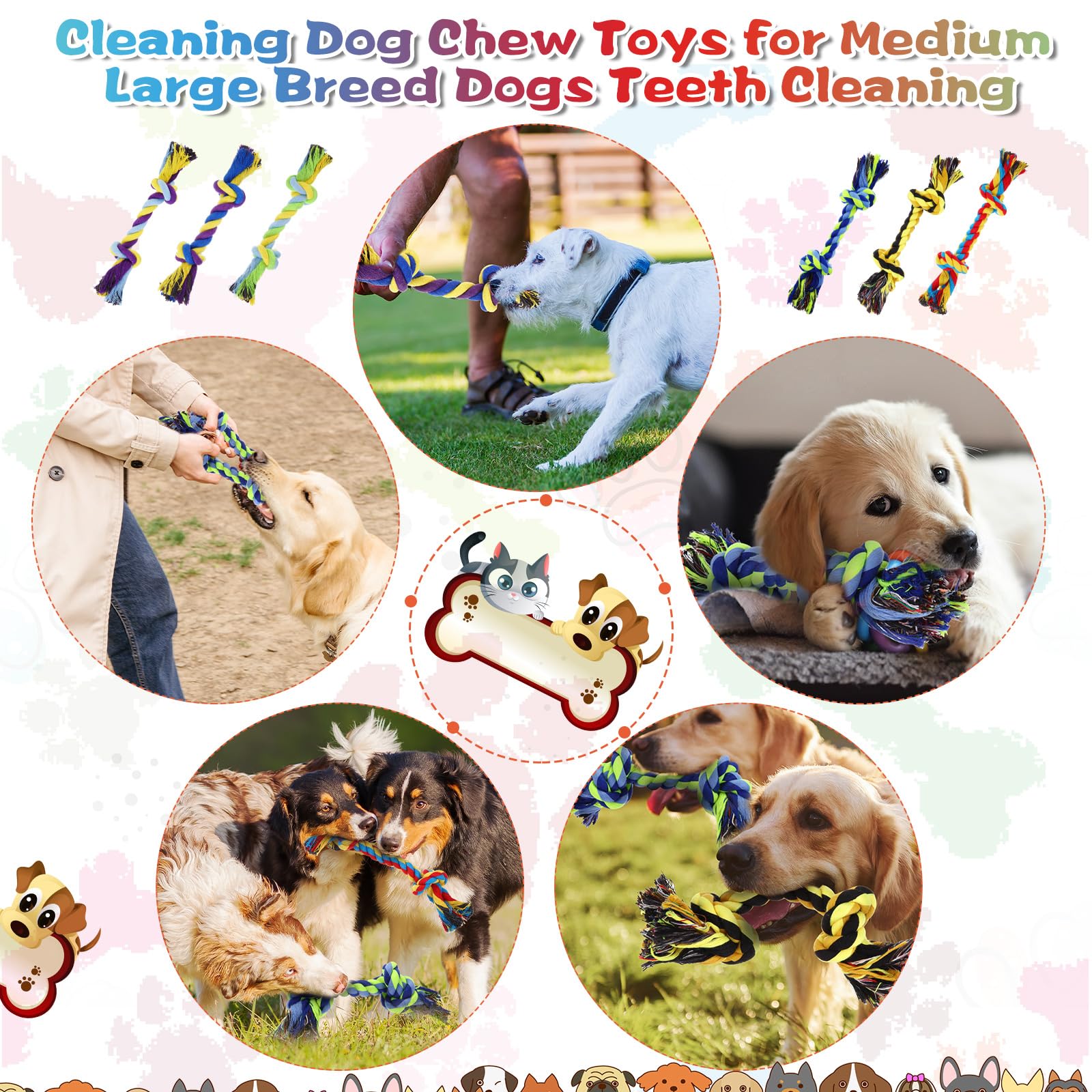 Glimin rope toy bundle for fetch, chew, and training sessions