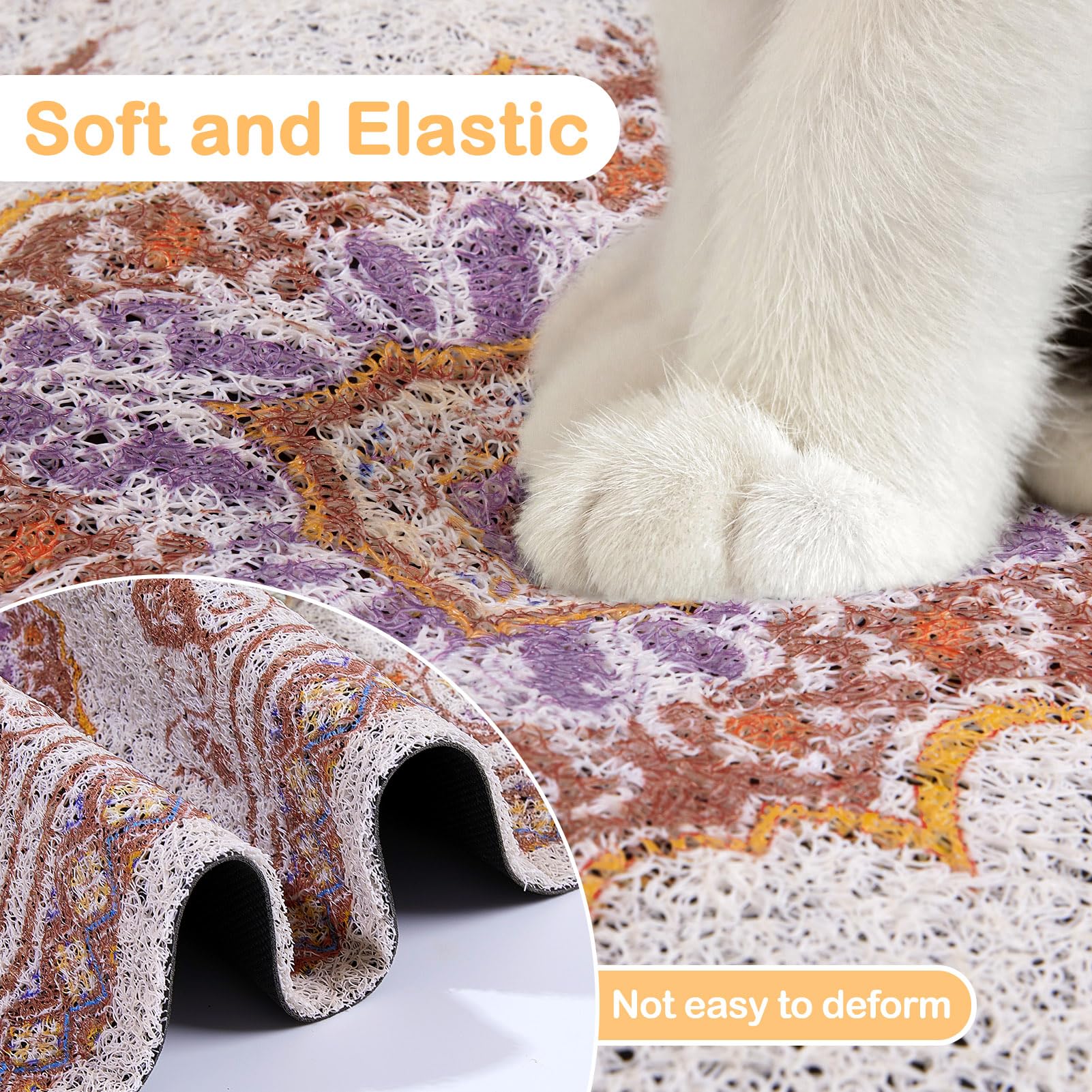 Glittme carpet-style mat complements home decor while trapping litter.