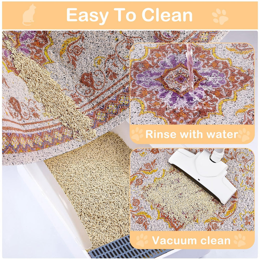 Glittme litter mat is easy to clean with dumping, vacuuming, or rinsing.