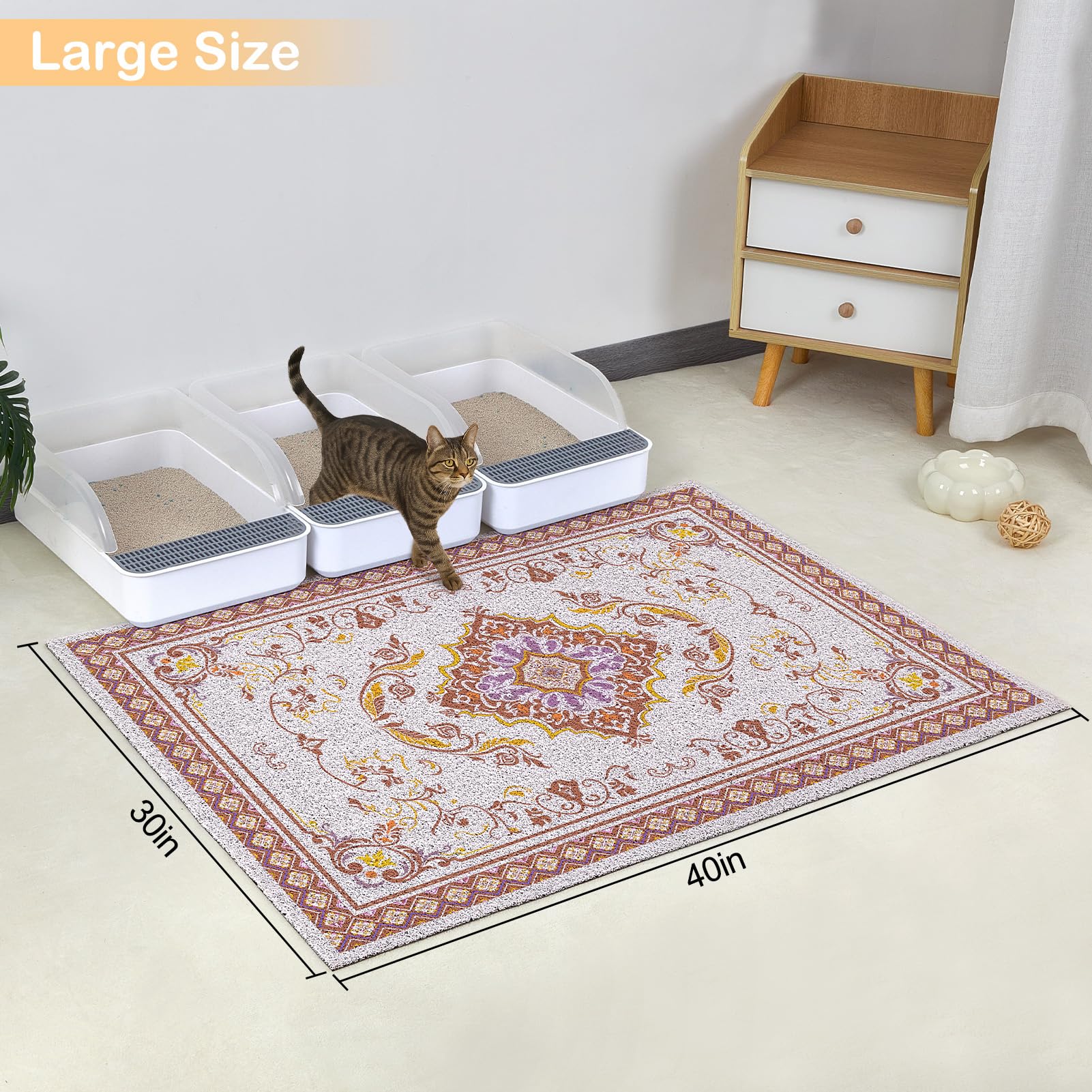 Glittme cat litter mat with non-slip base stays in place.