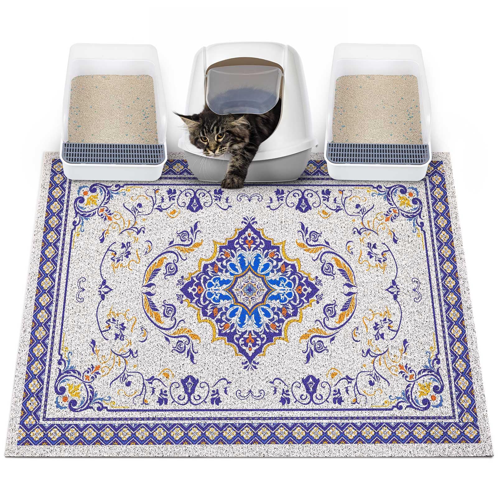 Glittme cat litter mat with non-slip base keeps the box steady and floors clean.