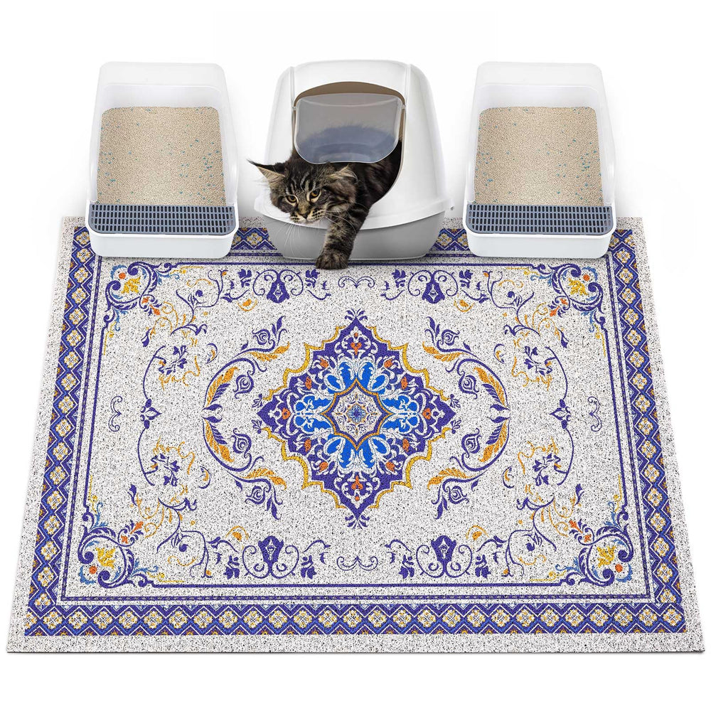 Glittme cat litter mat with non-slip base keeps the box steady and floors clean.