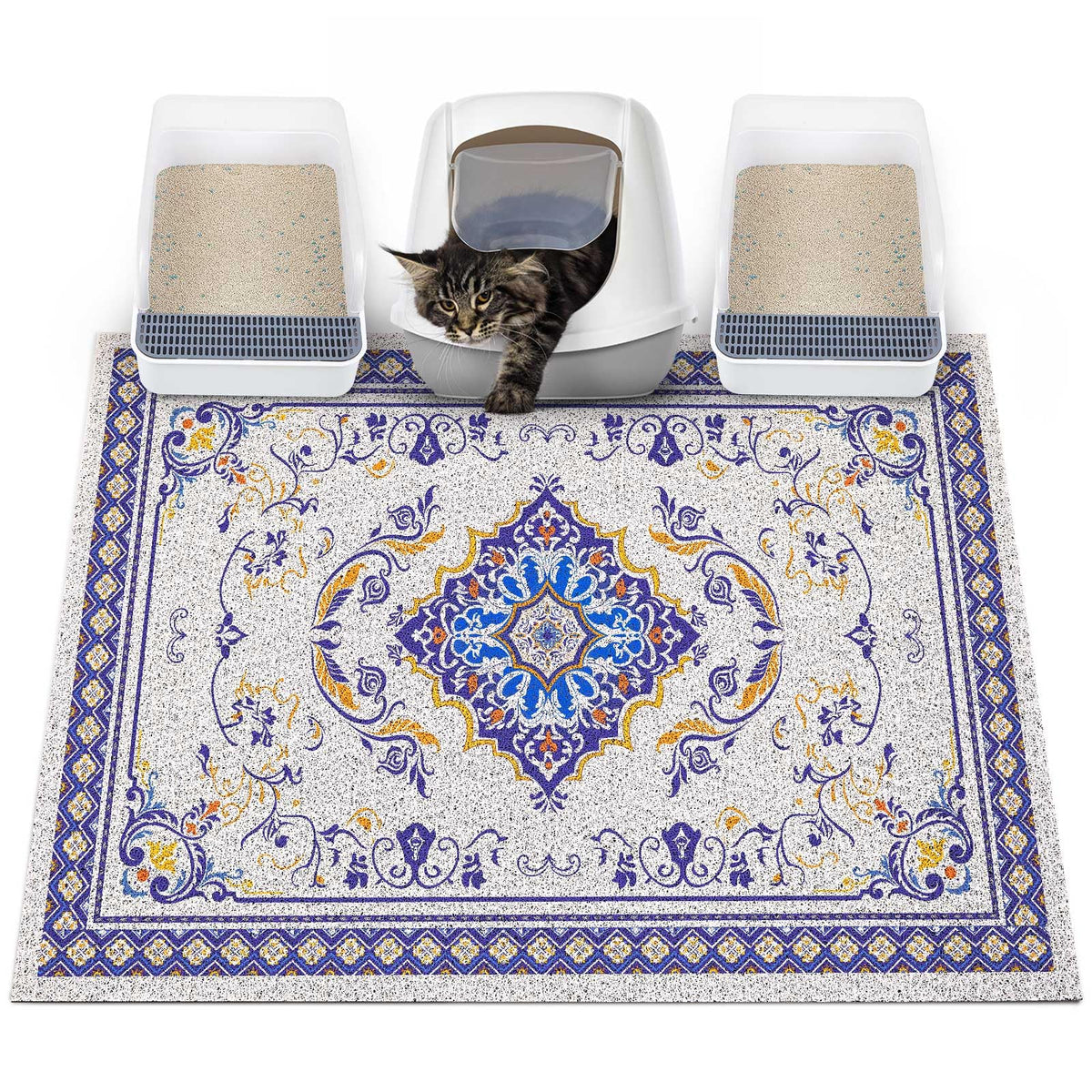 Glittme cat litter mat with non-slip base keeps the box steady and floors clean.