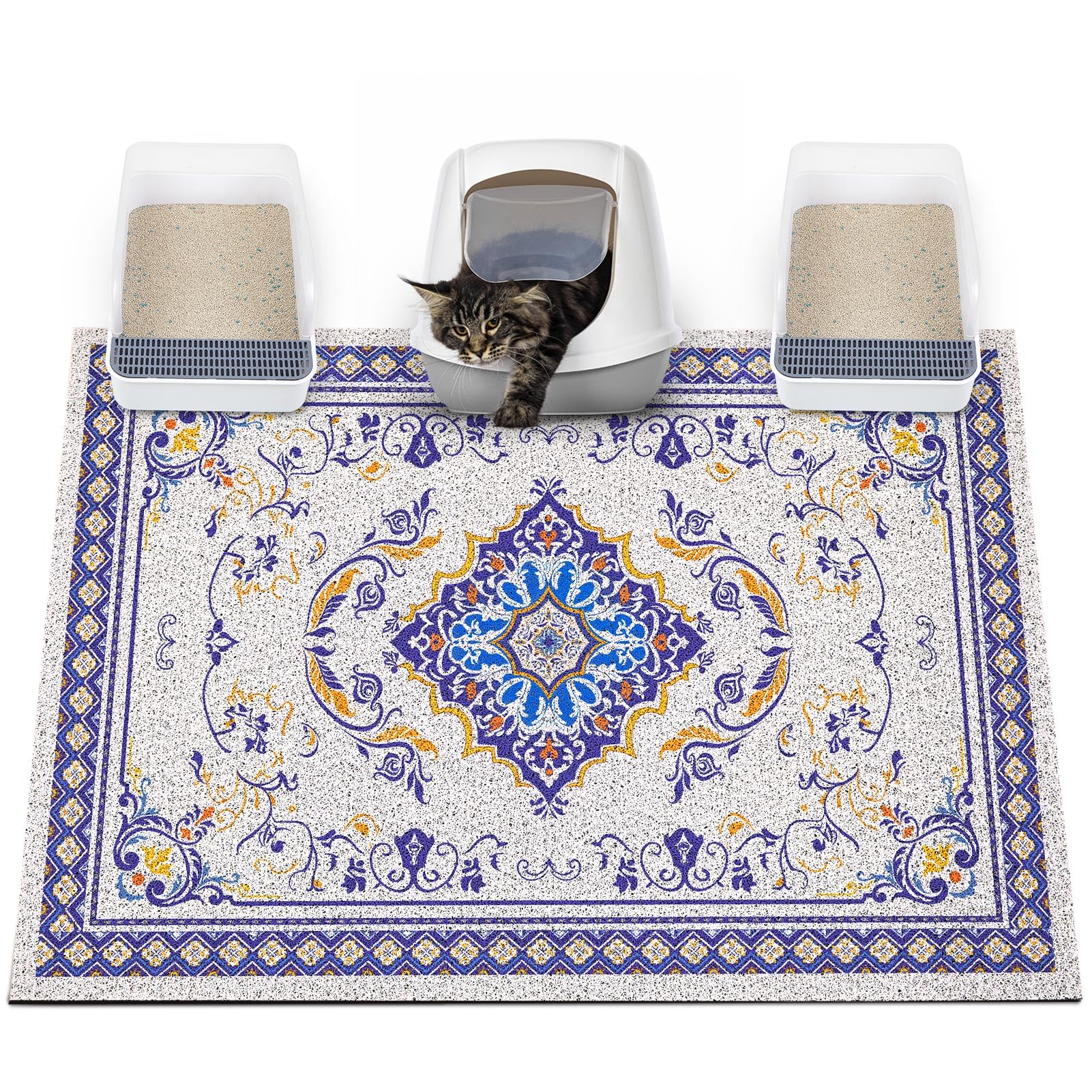 Glittme cat litter mat with non-slip base keeps box stable and reduces spills.