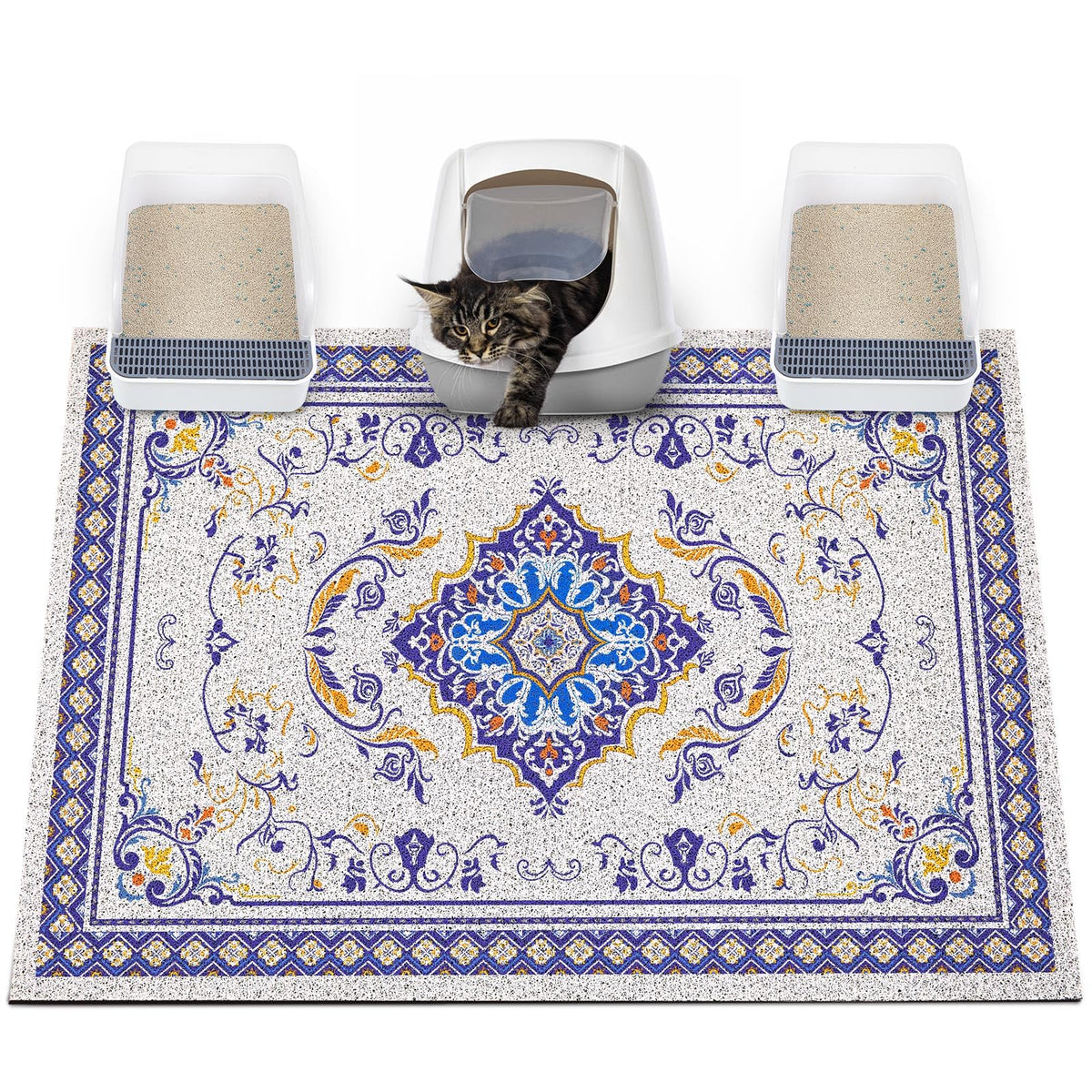 Glittme cat litter mat with non-slip base keeps box stable and reduces spills.