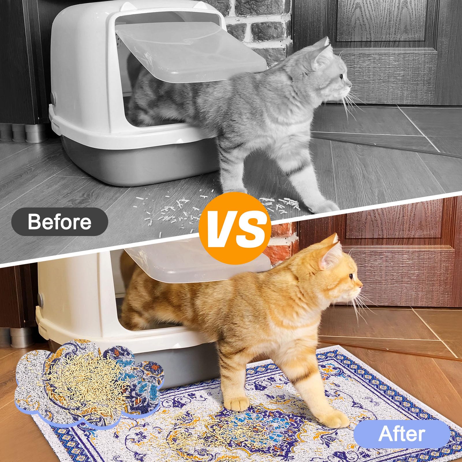 Glittme cat litter mat soft PVC material cushions paws for comfortable use.