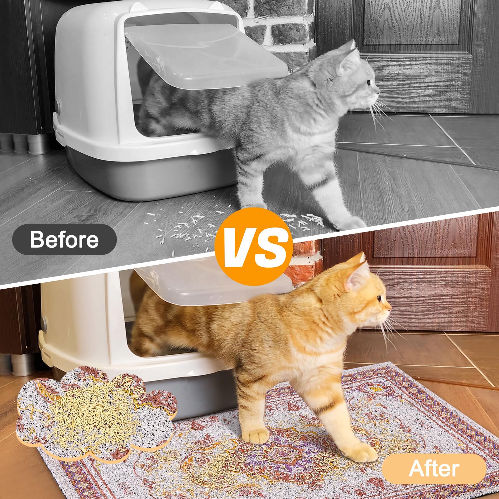Glittme cat litter mat features a waterproof bottom to prevent leaks.
